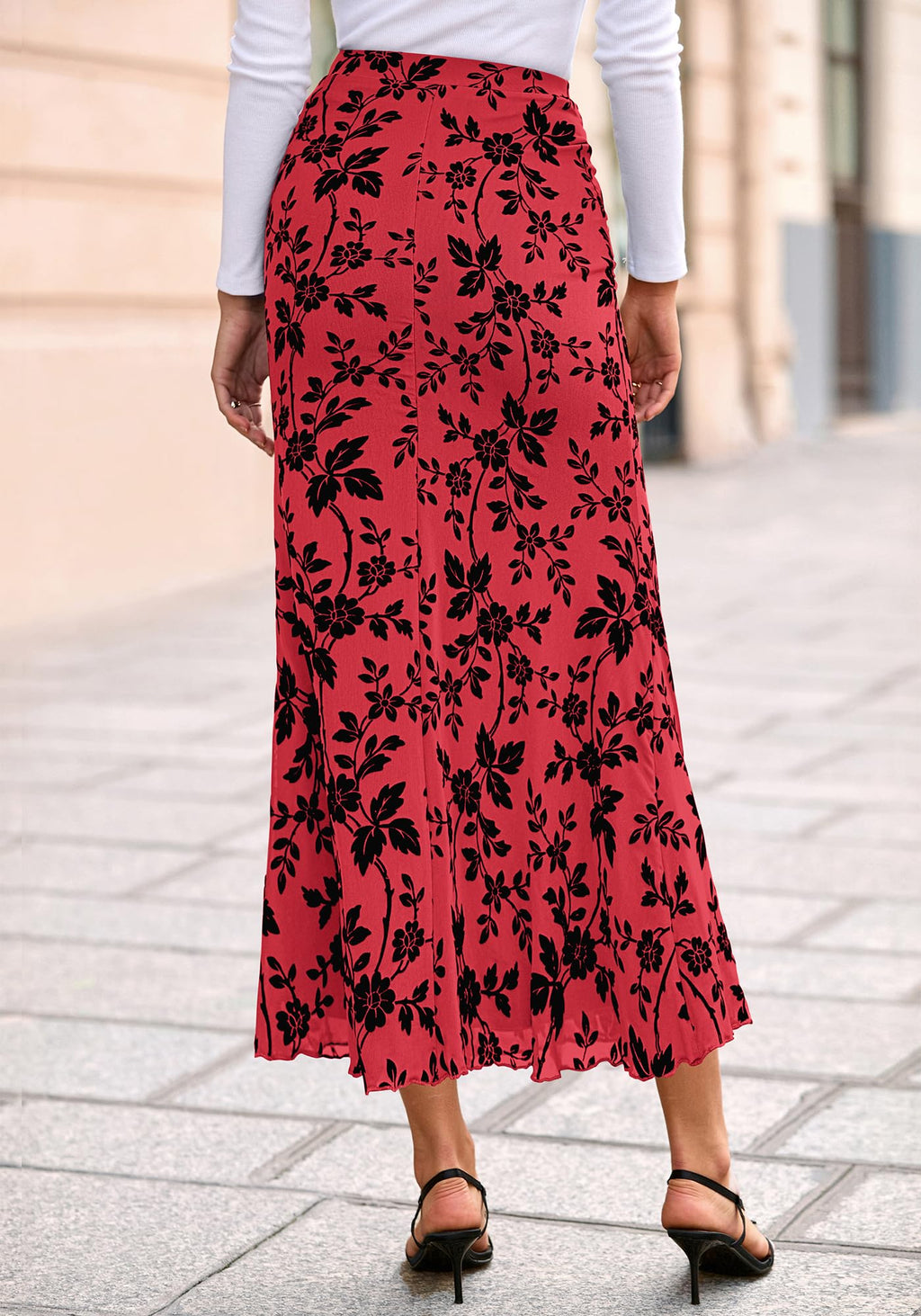 BTFBM Womens Floral Mesh Maxi Skirt Spring Summer Elastic High Waisted Boho Elegant Mermaid Long Skirts for Women