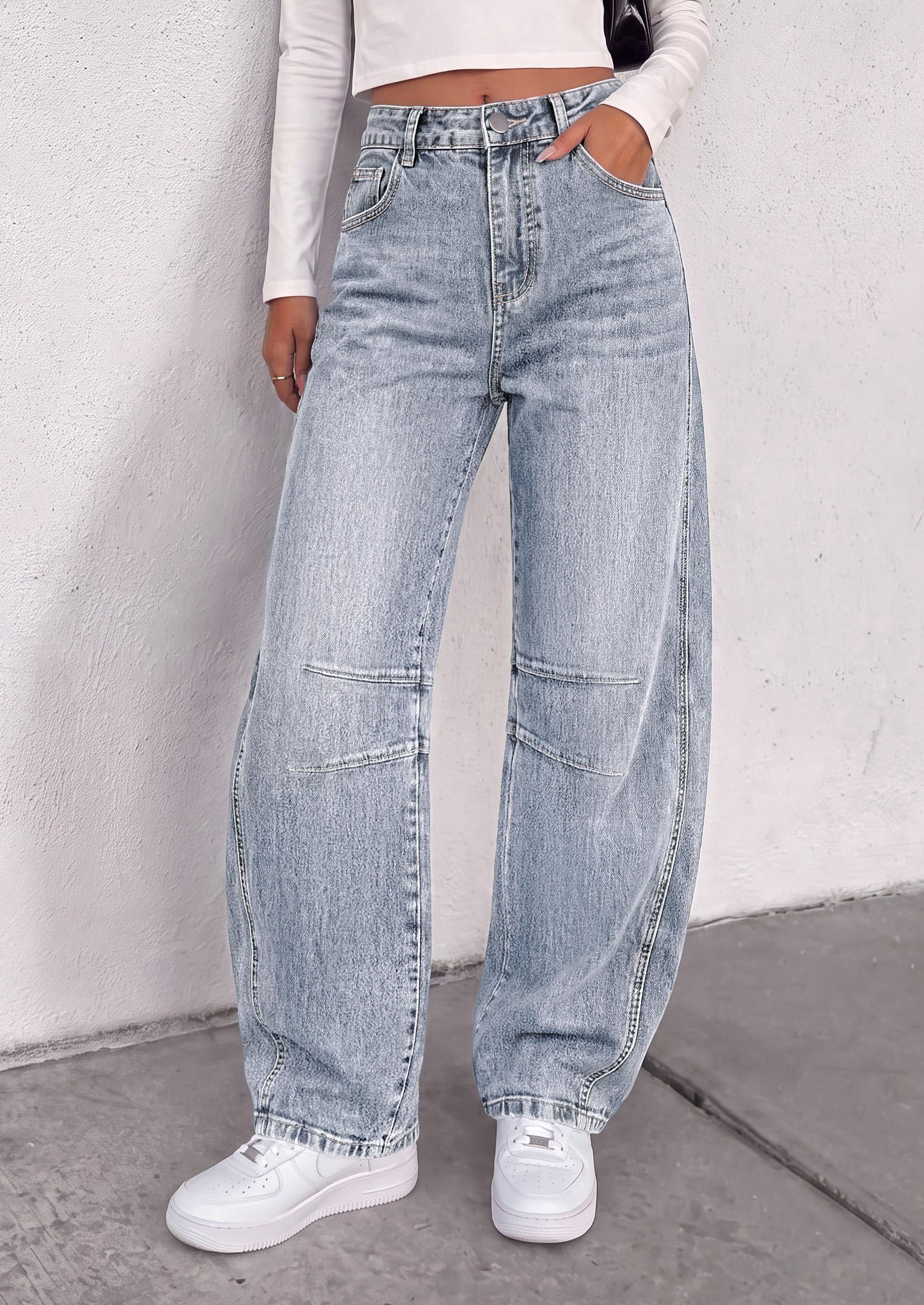 PRETTYGARDEN Women's Barrel Baggy Jeans High Waisted Pants
