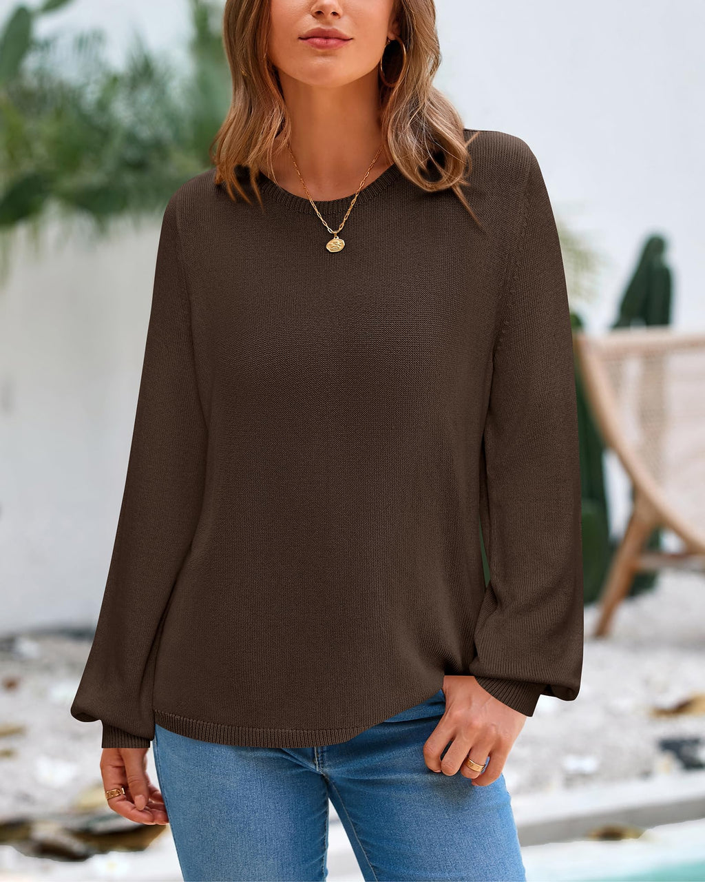 BTFBM Womens Long Sleeve Crew Neck Sweaters Spring Casual Classic Soft Loose Fit Basic Pullover Jumper Knit Top