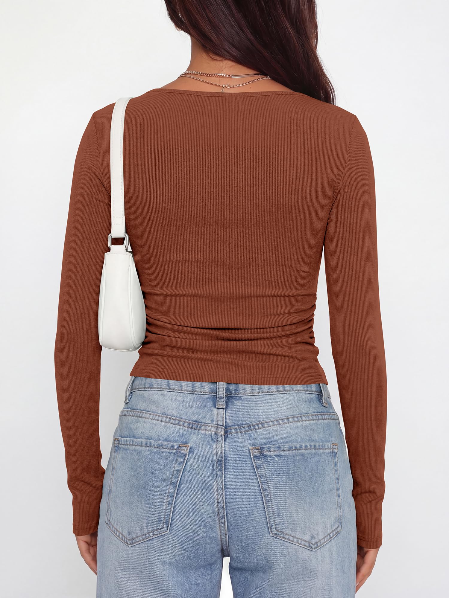 BTFBM Womens Long Sleeve T Shirts Spring Clothes Ribbed Slim Fit Boat Neck Casual Going Out Tops Workout Outfits