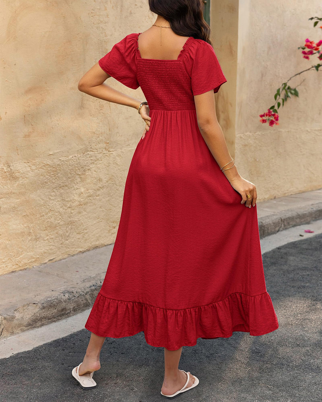 BTFBM Womens Spring Dresses Casual Short Sleeve V Neck Drawstring Wedding Guest Maxi Dresses Boho Beach Long Dress