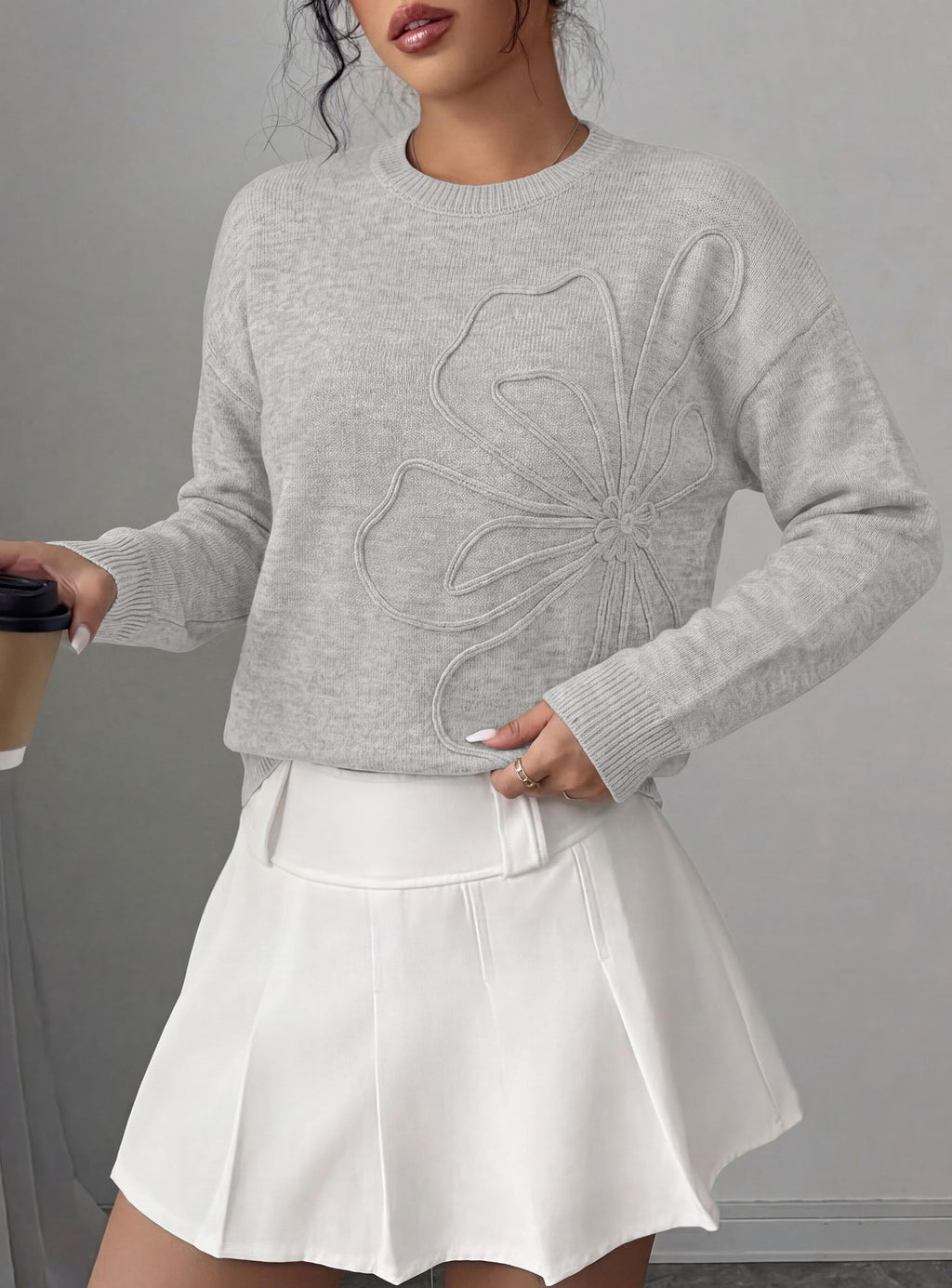 PRETTYGARDEN Women Fall Sweaters Trendy Floral Knit Pullover | Flower Embroidered Tops, Crew Neck, Soft Long Sleeve Shirts, Cozy Winter Layering Clothes for Casual Outing, Holiday Party