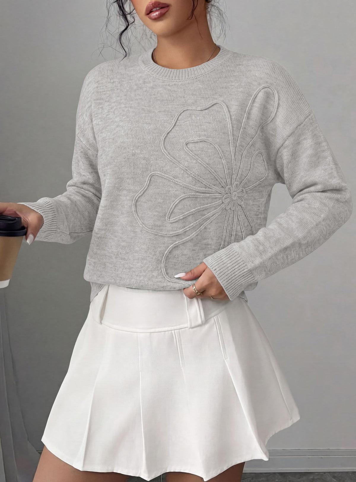 PRETTYGARDEN Women Fall Sweaters Trendy Floral Knit Pullover | Flower Embroidered Tops, Crew Neck, Soft Long Sleeve Shirts, Cozy Winter Layering Clothes for Casual Outing, Holiday Party