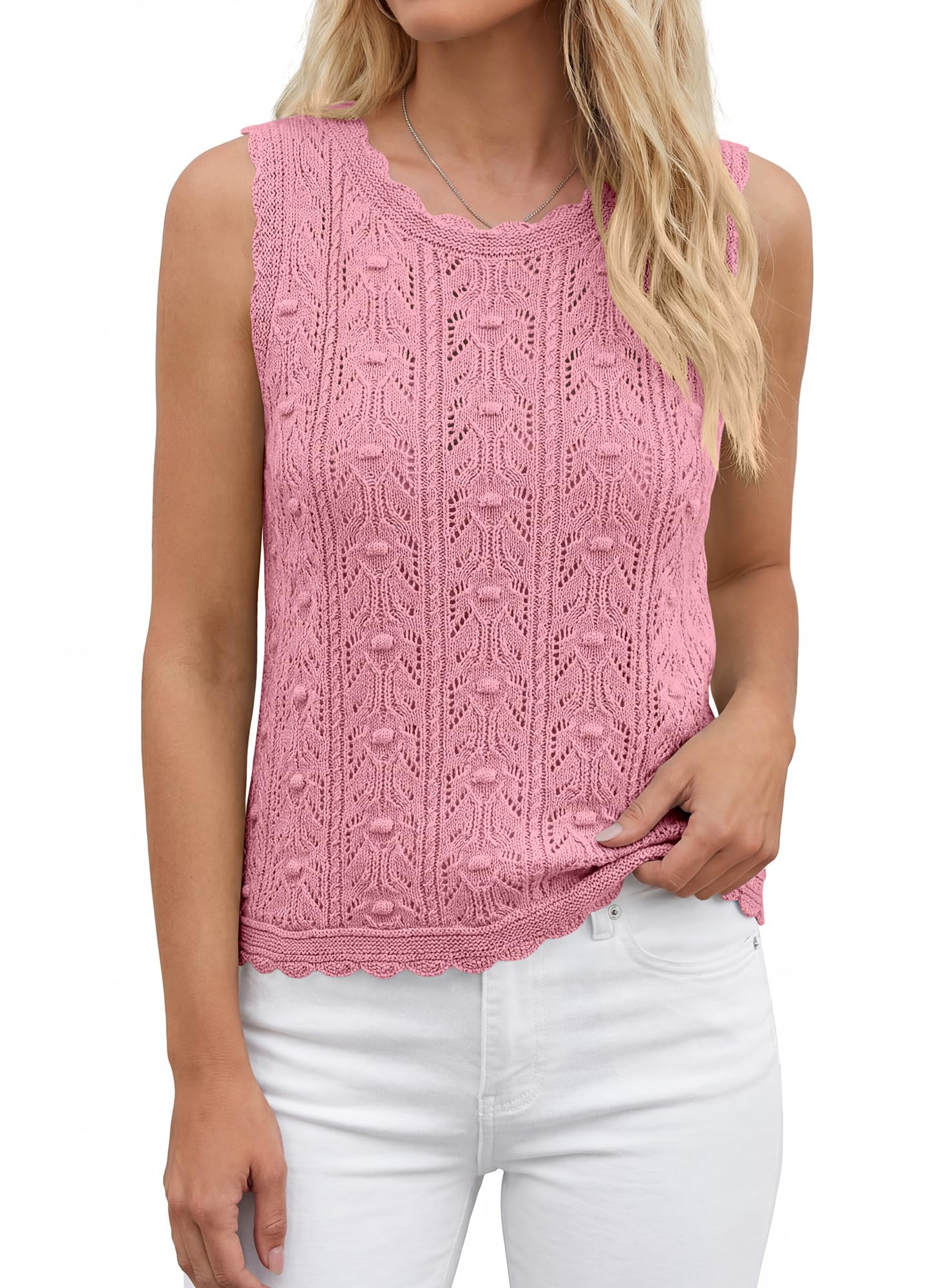 BTFBM Crochet Tops for Women Sleeveless Knit Sweater Vest Tank Top Summer Spring Cover Ups Beach Vacation Clothes