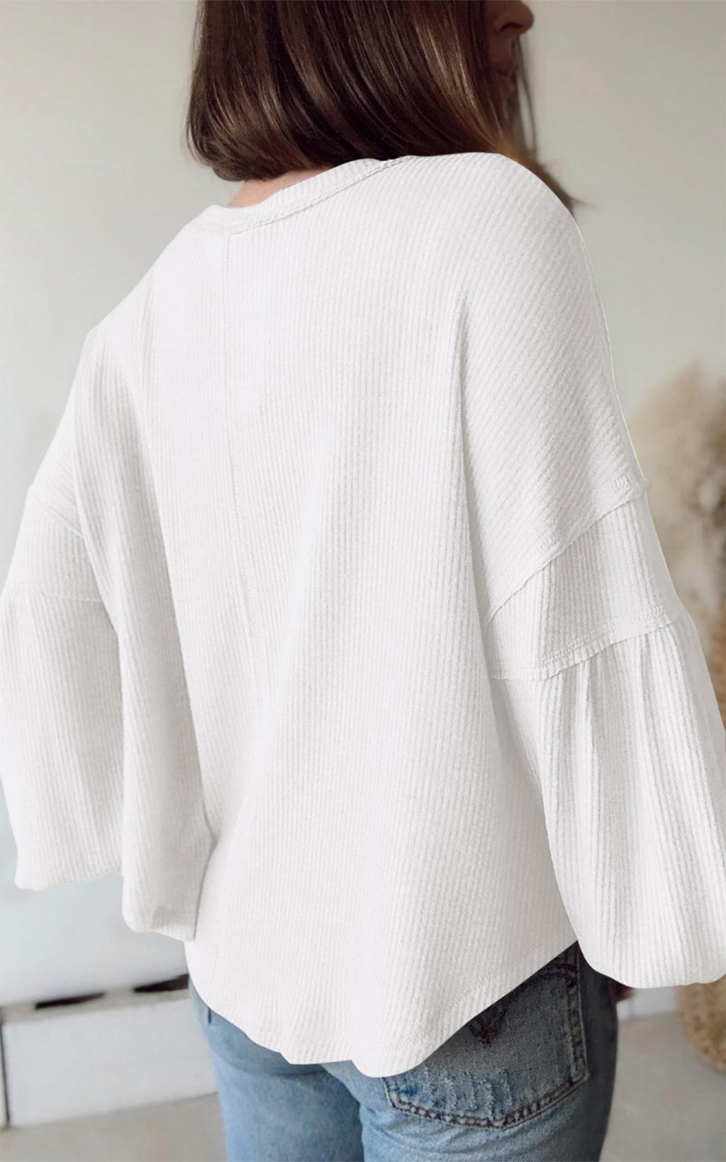 FreshPretty Womens Fall Fashion Long Sleeve Shirts Casual V Neck Ribbed Knit Blouses Pullover Trendy Loose Fit Tunic Tops