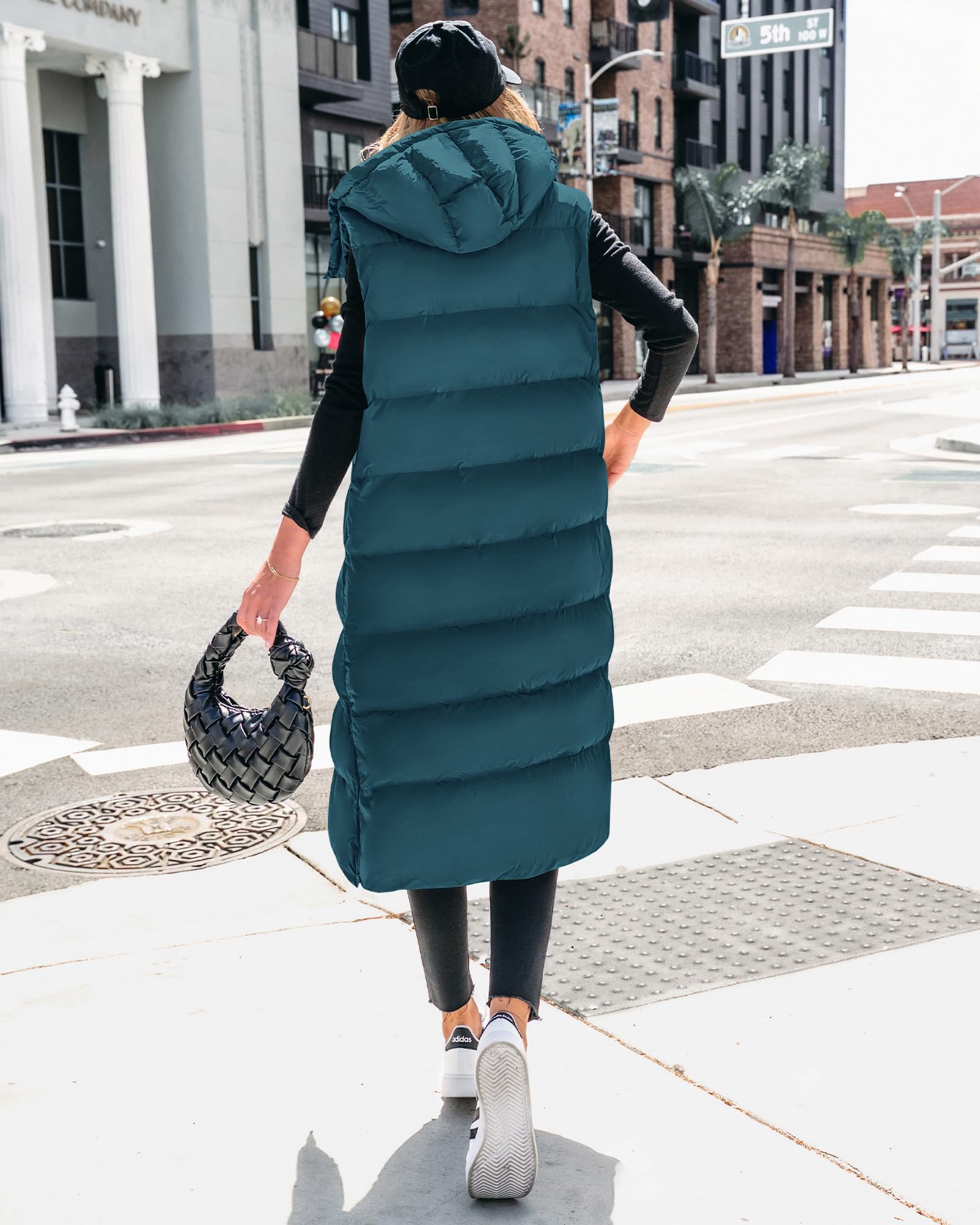 FreshPretty Long Puffer Vest Women Quilted Hooded Button Down Zip Up Sleeveless Vests Outerwear Padded Jacket Fall Winter Coat