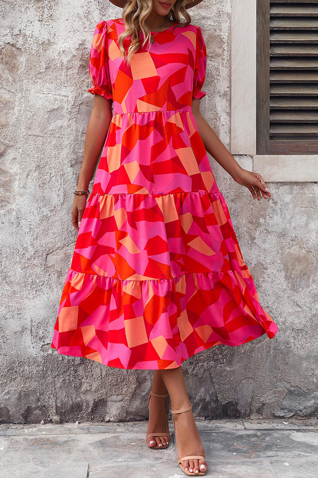 PRETTYGARDEN Summer Dresses for Women Casual Floral Boho Midi Sun Dress Puff Short Sleeve Flowy Beach Vacation Sundress