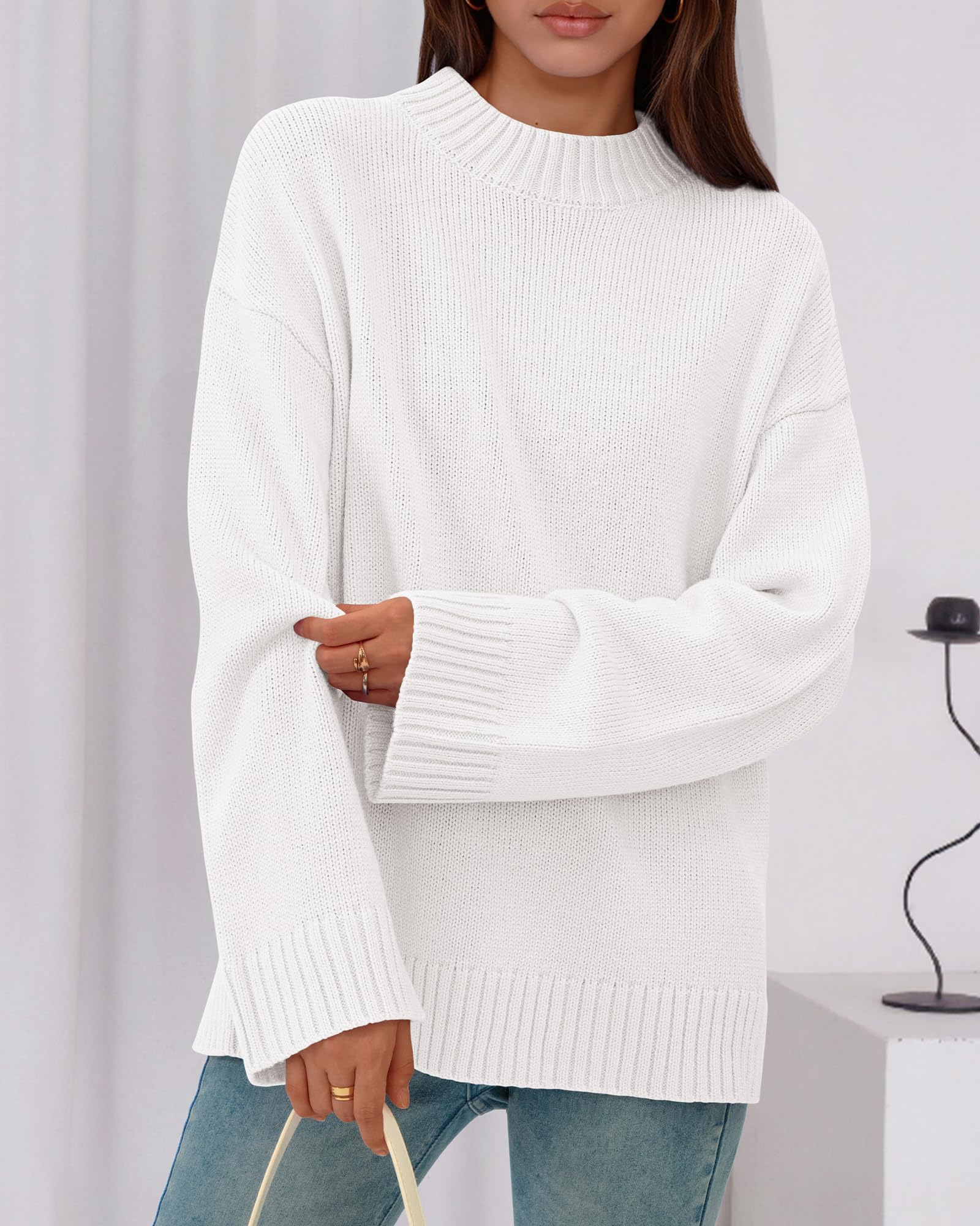 BTFBM Sweaters for Women Casual Crewneck Long Sleeve Loose Ribbed Knit Pullover Sweater Winter Clothes Fall Outfits
