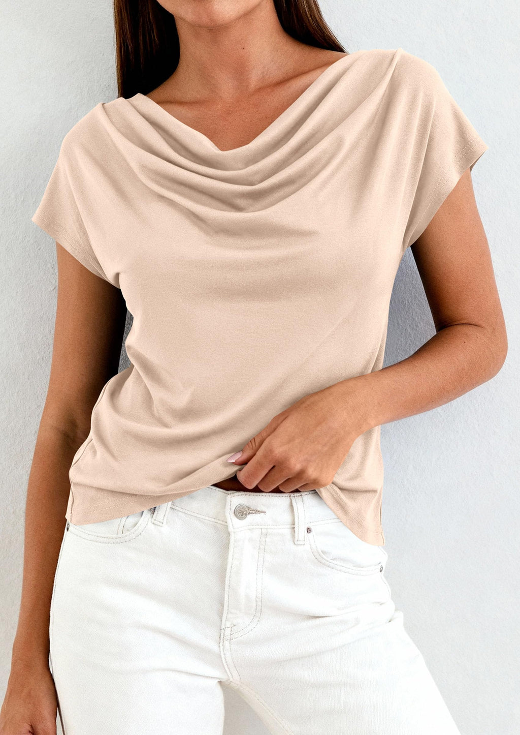 PRETTYGARDEN Womens Tops Dressy Casual Clothing Summer Cowl Neck Short Sleeve Blouses Spring Business Work Office Shirts