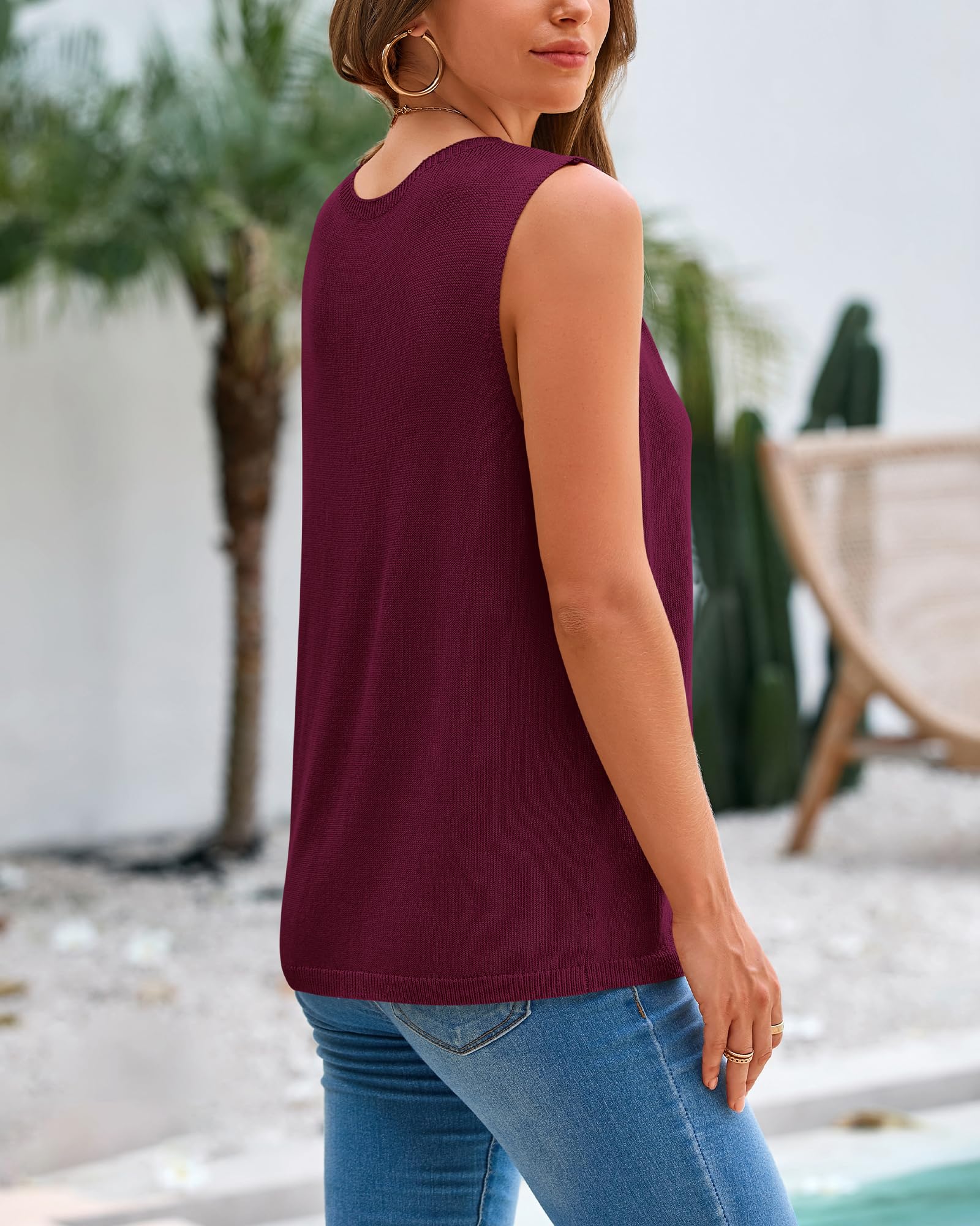 FreshPretty Women's Sleeveless Sweater Vest Summer Crew Neck Ribbed Knit Lightweight Pullover Casual Loose Fit Tank Tops