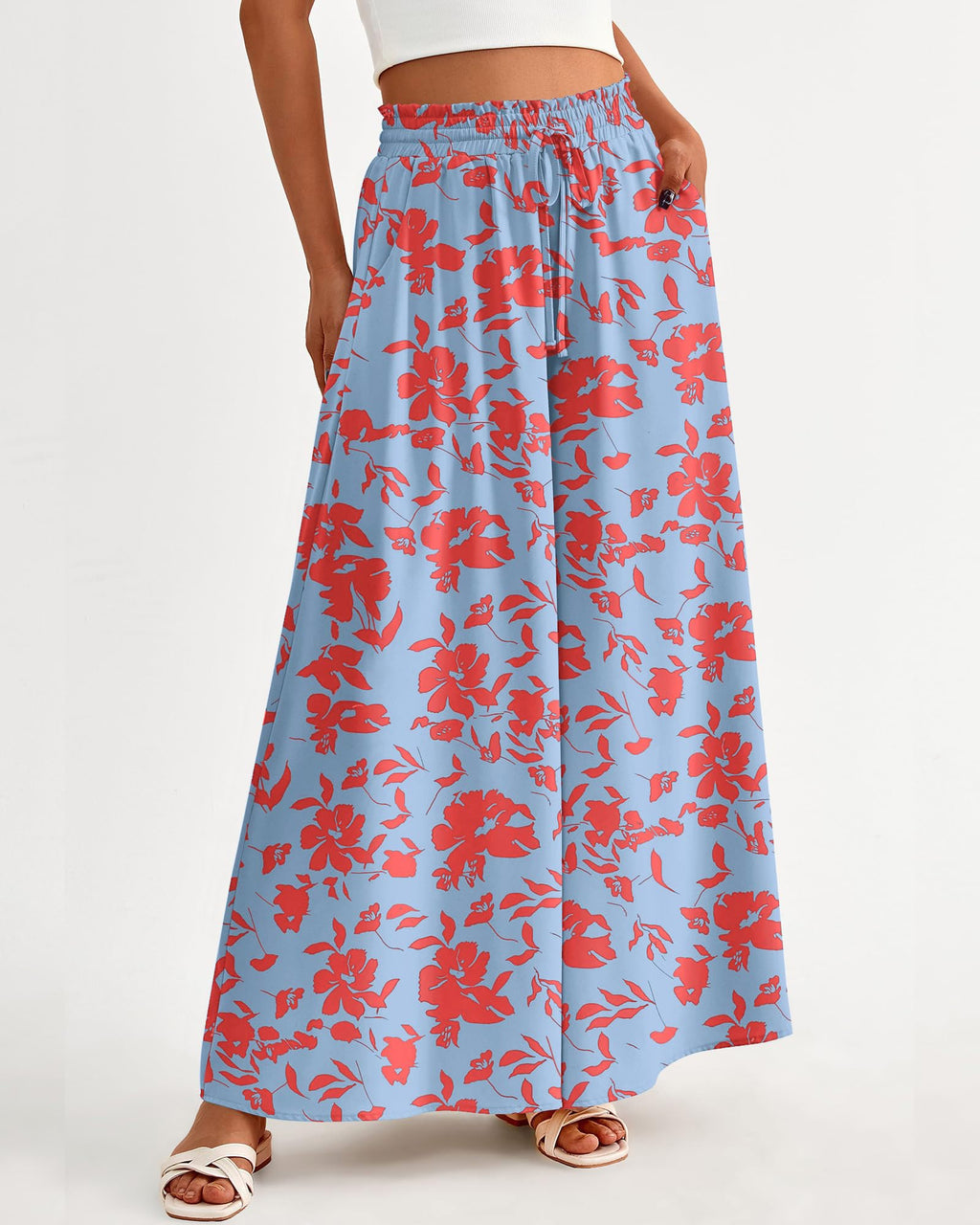 BTFBM Women Casual High Waist Wide Leg Pants Spring Summer Long Palazzo Pants Pocket Lounge Beach Vacation Clothes