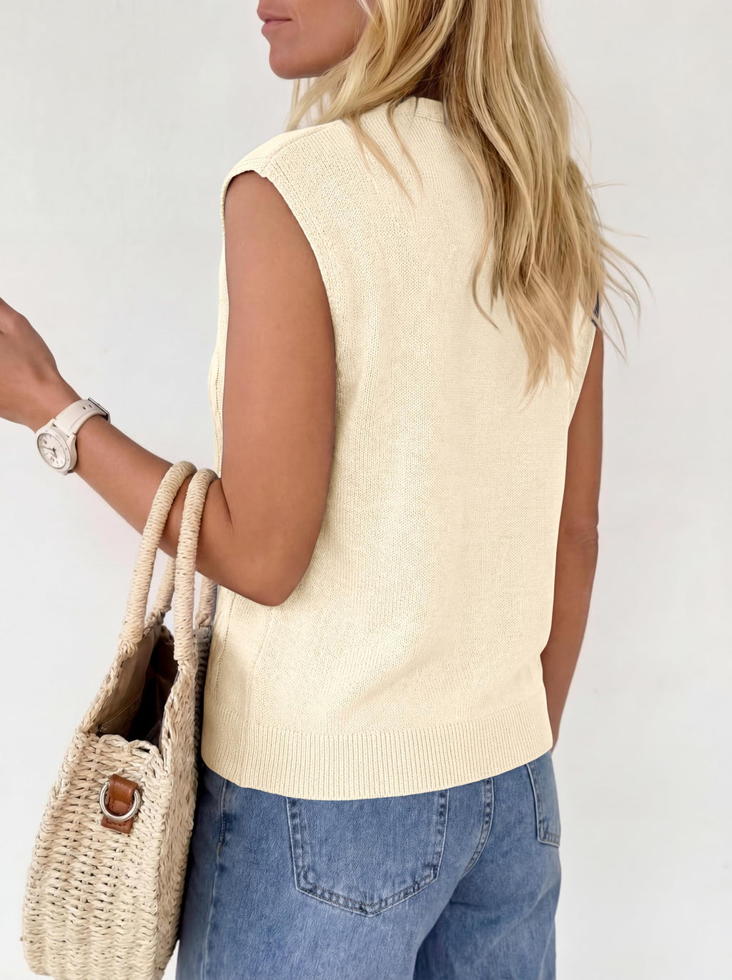 BTFBM Vest Tops for Women Summer V Neck Button Loose Lightweight Cardigan Knit Cap Sleeve Sweater Vests Fashion Clothing