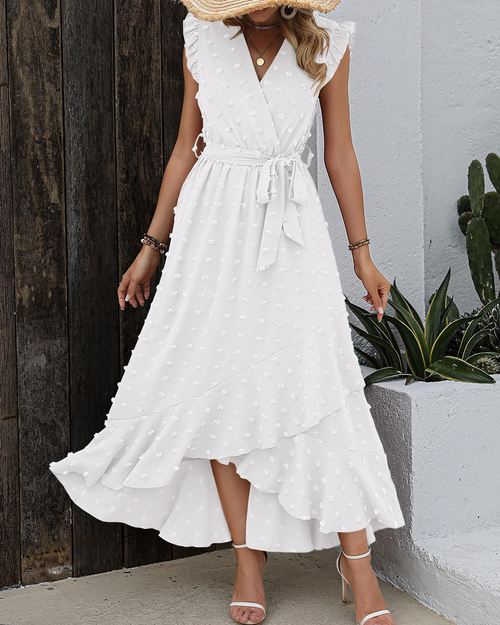 BTFBM Boho Dresses for Women Spring Fashion Cap Sleeve Swiss Dot Flowy Ruffle Beach Wedding Cocktail Maxi Dress