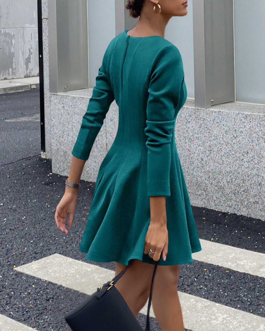 BTFBM Spring Dresses for Women Long Sleeve High Waist Pleated Flowy A Line Party Wedding Guest Dress Business Casual