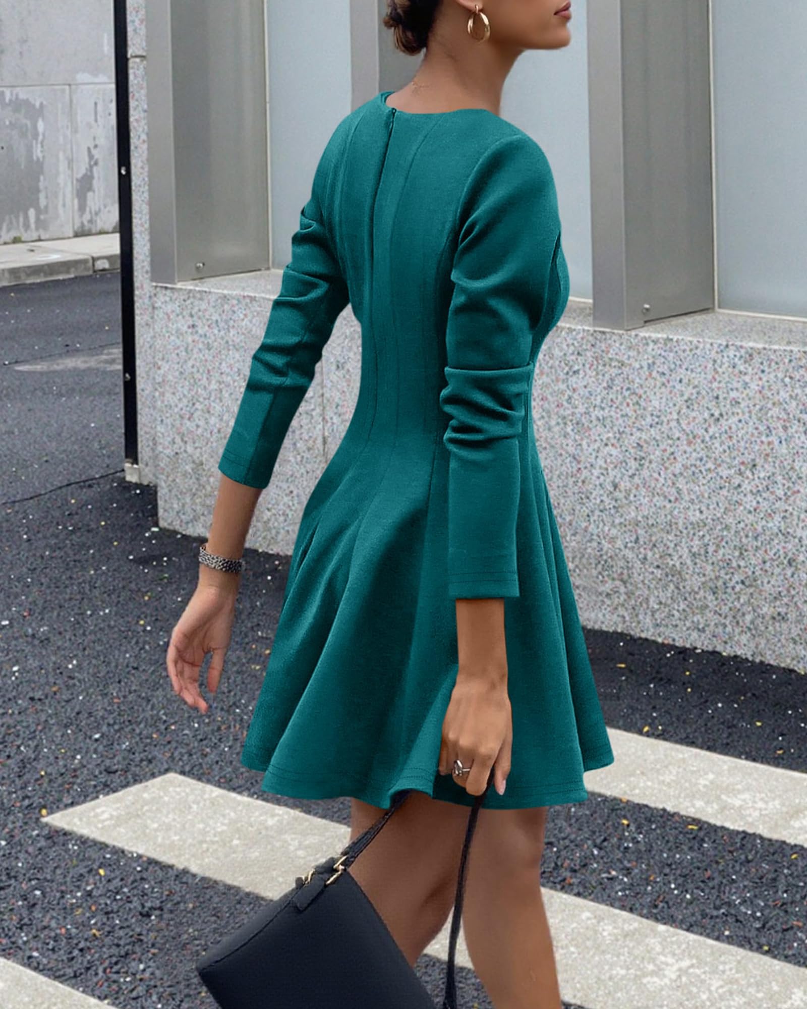 BTFBM Spring Dresses for Women Long Sleeve High Waist Pleated Flowy A Line Party Wedding Guest Dress Business Casual