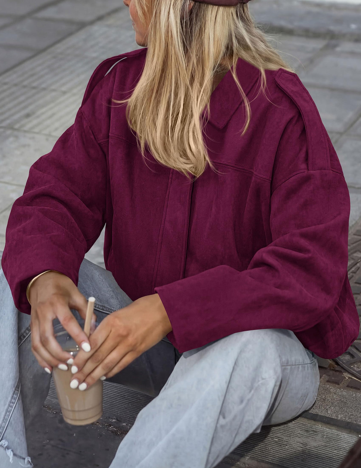 PRETTYGARDEN Women's Faux Suede Cropped Bomber Jacket | Long Sleeve Zip Up Casual Going Out Jackets Coat, Oversized Loose Fit Western Outfits, Trendy Outerwear, Fall Clothes