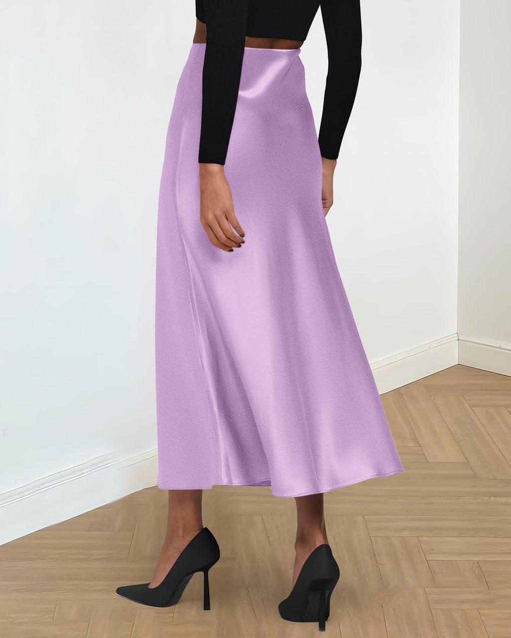 BTFBM Summer Womens Skirts Silk Elegant High Waist Flowy Long Satin A-Line Midi Skirt Cocktail Wedding Party