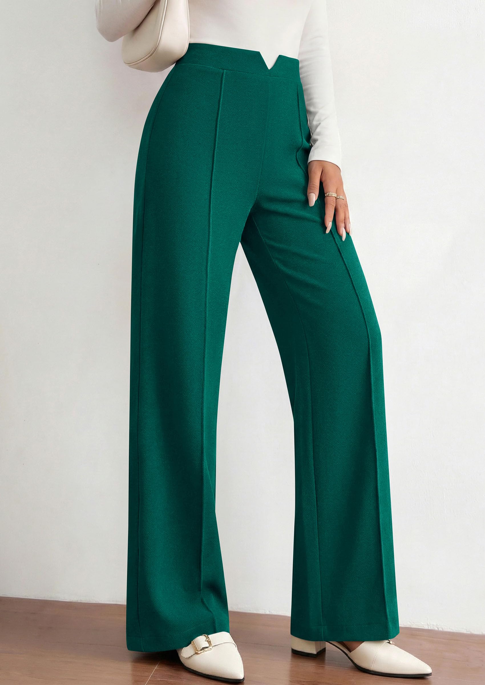 PRETTYGARDEN Women's Dressy Casual Wide Leg Palazzo Pants | V Notch High Waist, Soft Stretchy Knit Flowy Long Lounge Trousers, Casual Daily Office Work Outfits, 2026 Fall Clothes