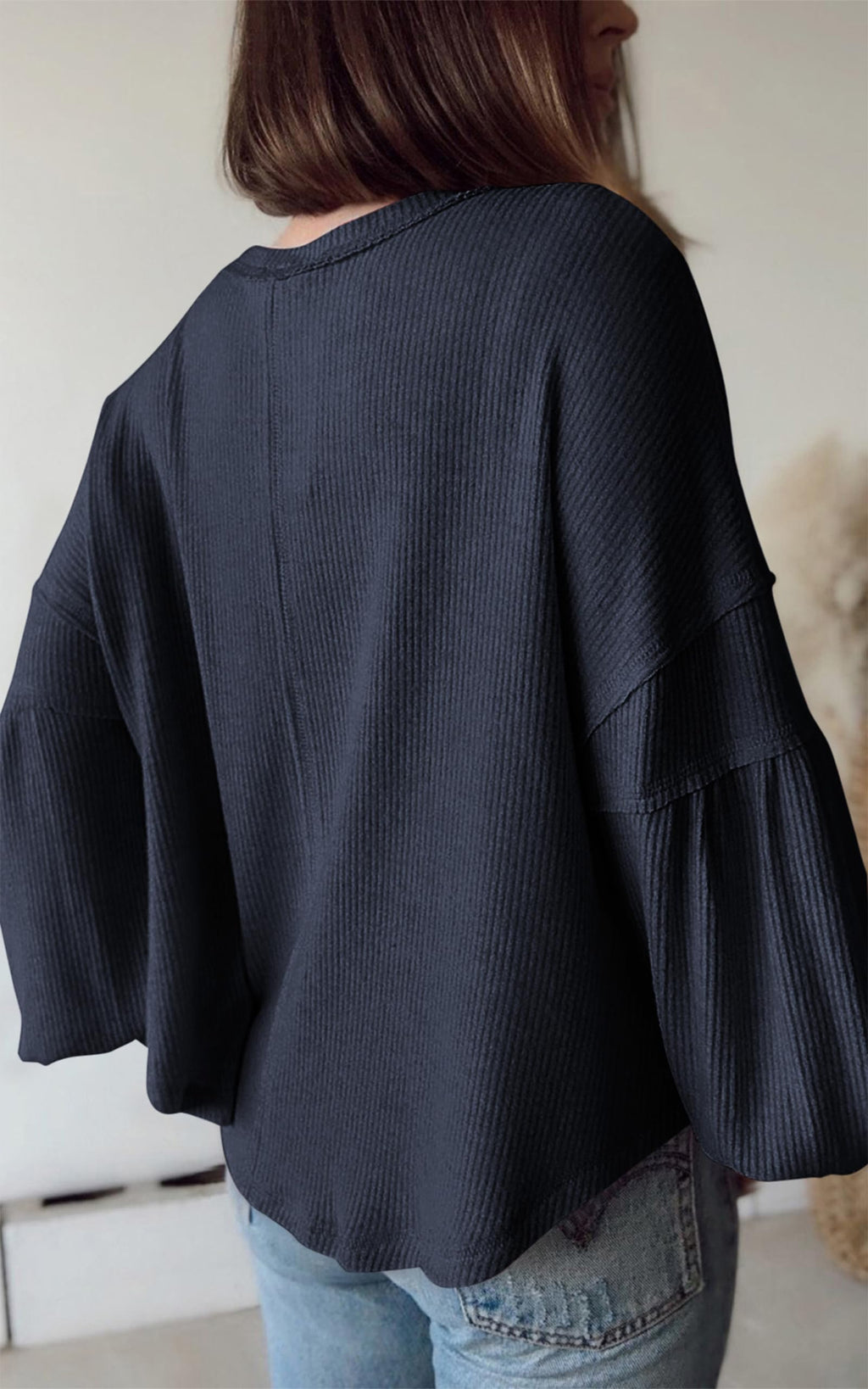 FreshPretty Womens Fall Fashion Long Sleeve Shirts Casual V Neck Ribbed Knit Blouses Pullover Trendy Loose Fit Tunic Tops