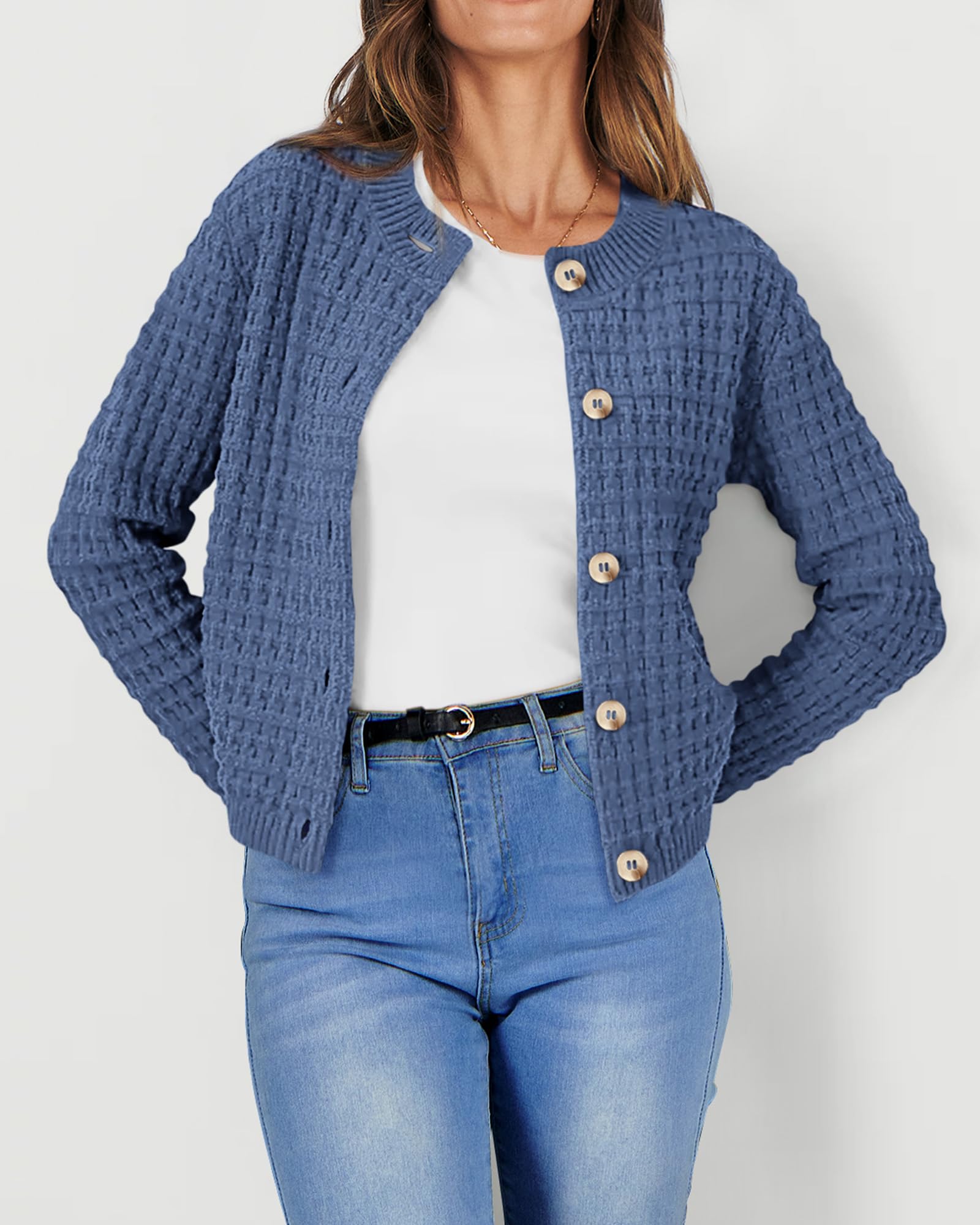 PRETTYGARDEN Women's Knit Cardigan Sweaters Casual Long Sleeve Open Front Button Down Trendy Jackets Outerwear