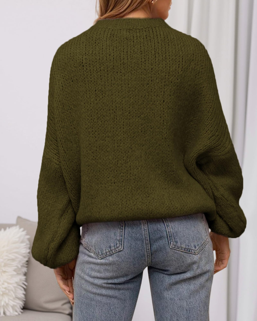 BTFBM Sweaters for Women Fall Crew Neck Lantern Long Sleeve Oversized Sweater Casual Knit Winter Pullover Tops