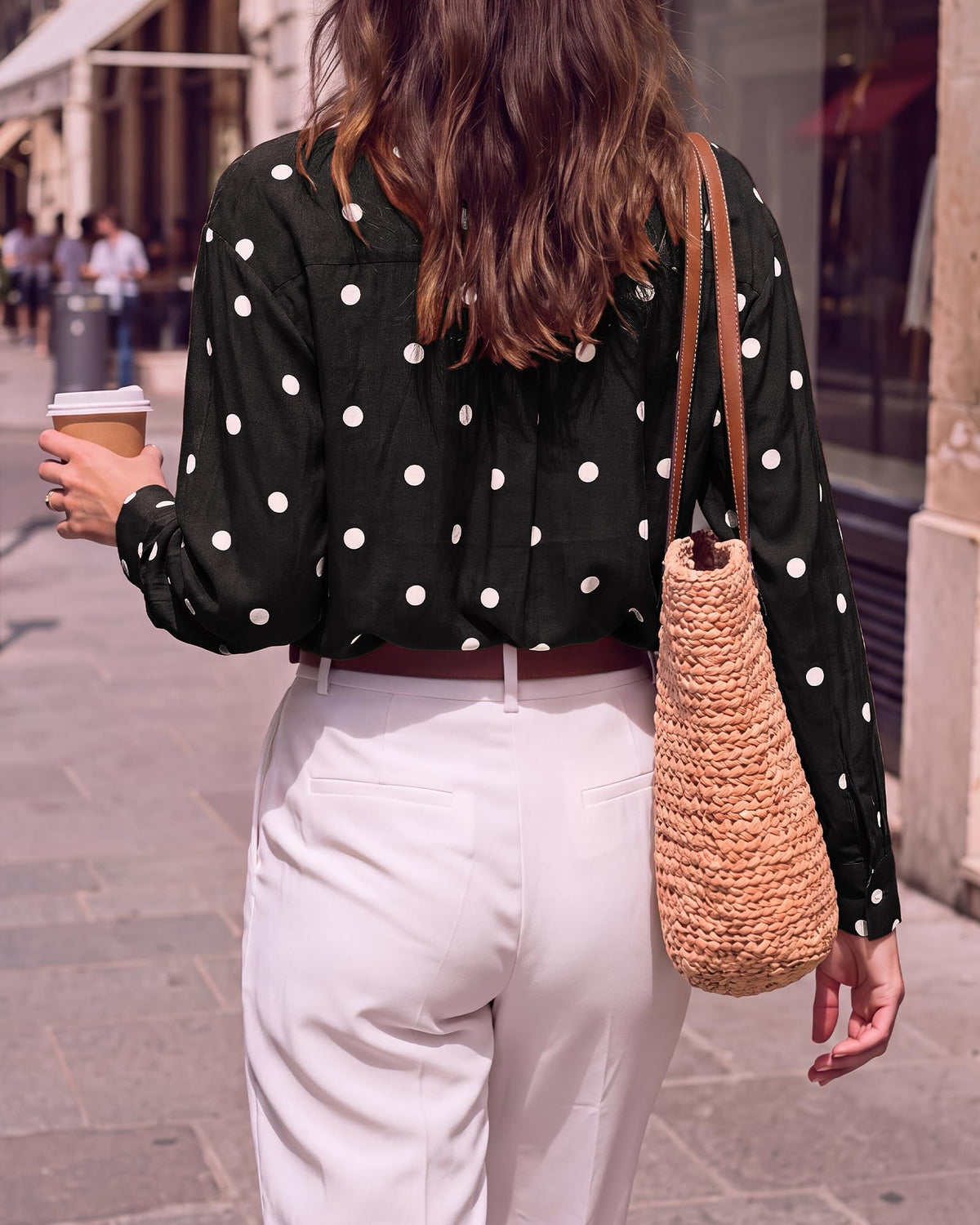 BTFBM Womens Blouses Dressy Casual Floral Long Sleeve Shirts Polka Dot Tops Classic Lapel Collar,Button Cuffs,V Neck Button Down Shirt,Business Casual Outfits,Early Fall Fashion Clothing Trendy