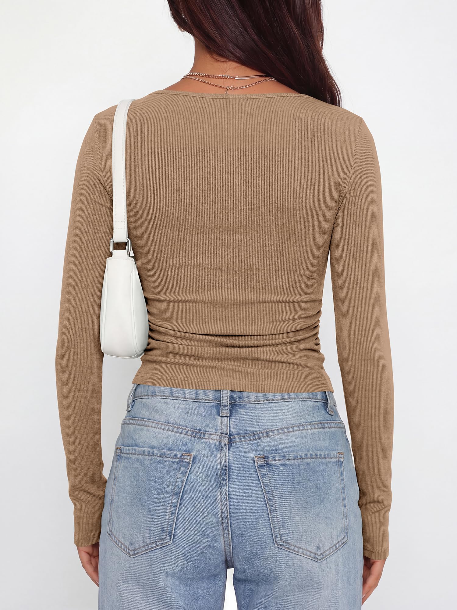 BTFBM Womens Long Sleeve T Shirts Spring Clothes Ribbed Slim Fit Boat Neck Casual Going Out Tops Workout Outfits
