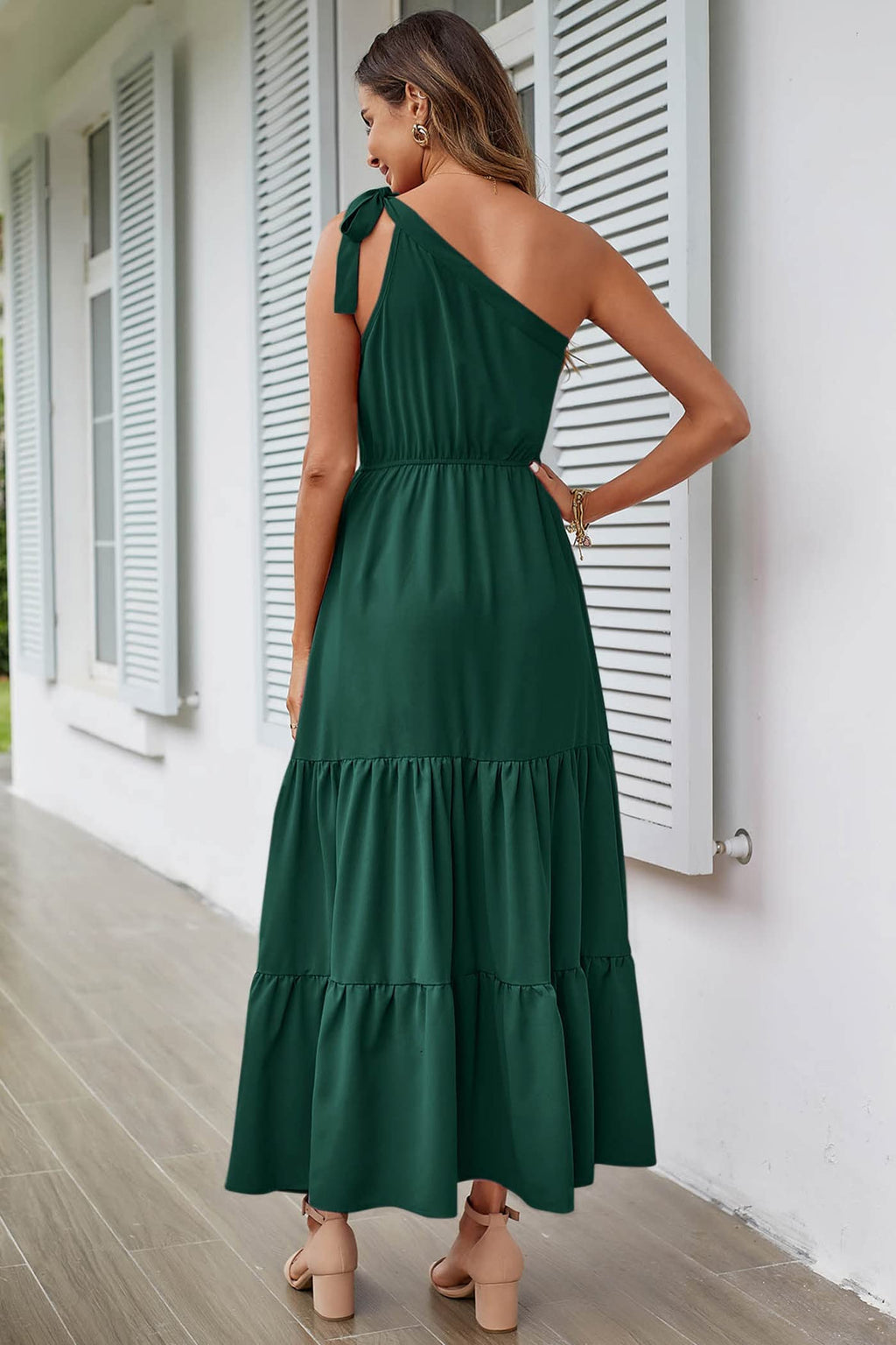 PRETTYGARDEN Women's Summer Floral One Shoulder Maxi Dress Knot Ruffle Boho Beach Vacation Wedding Guest Long Sun Dresses