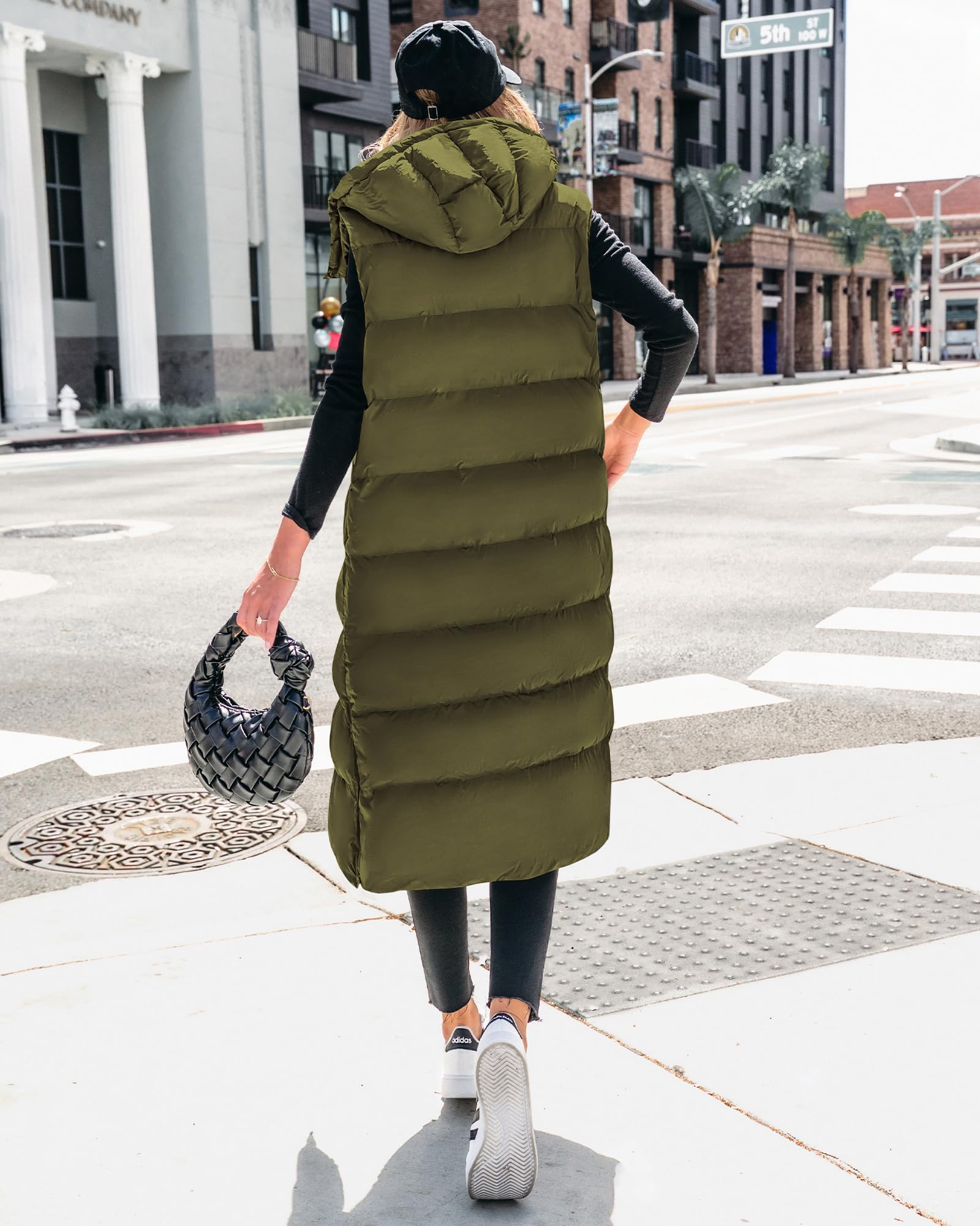 FreshPretty Long Puffer Vest Women Quilted Hooded Button Down Zip Up Sleeveless Vests Outerwear Padded Jacket Fall Winter Coat