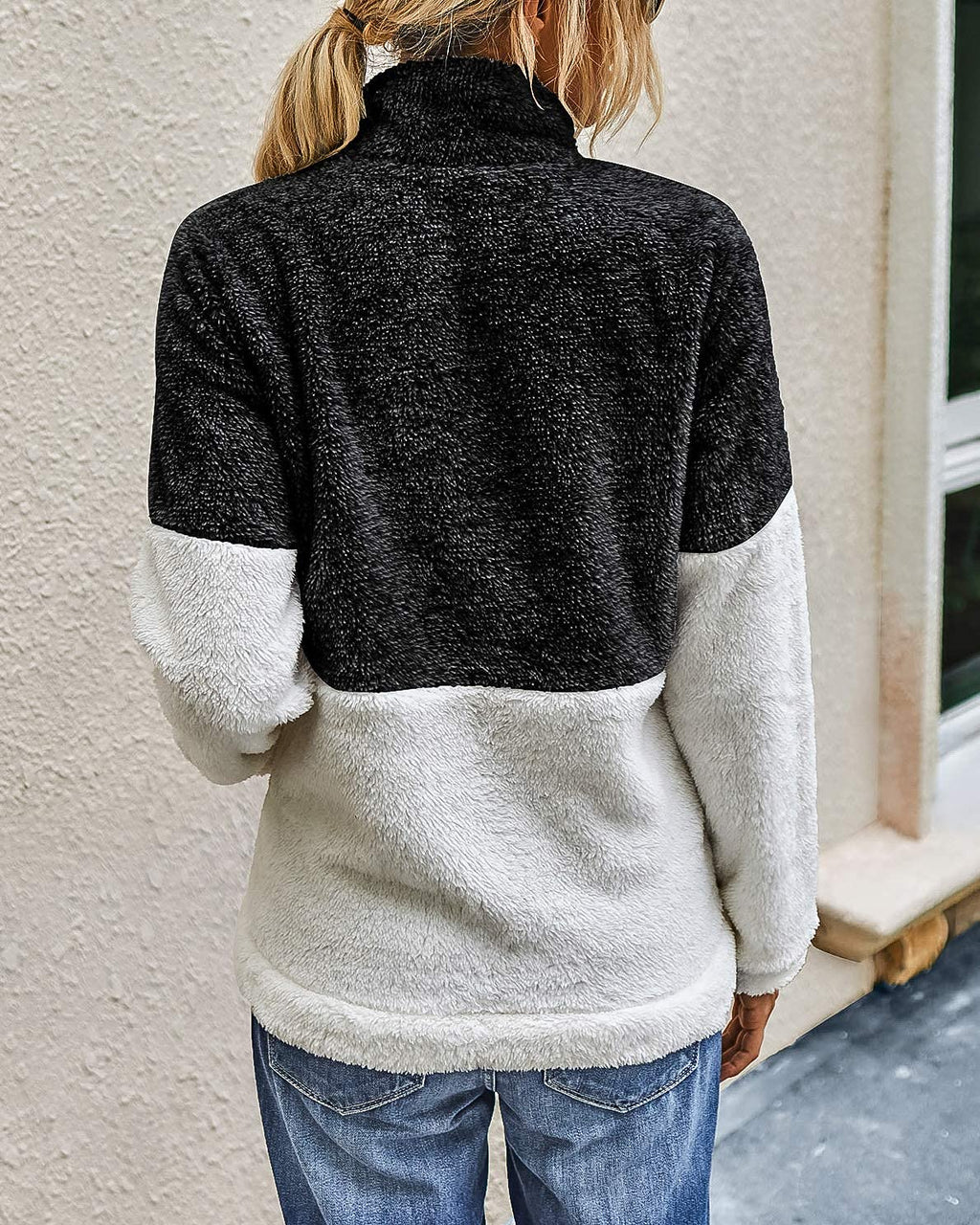 BTFBM Womens Sweatshirt Sherpa Quarter Zip Pullover Fall Winter Long Sleeve Fleece Sweaters Hoodies Sweatshirts Clothes