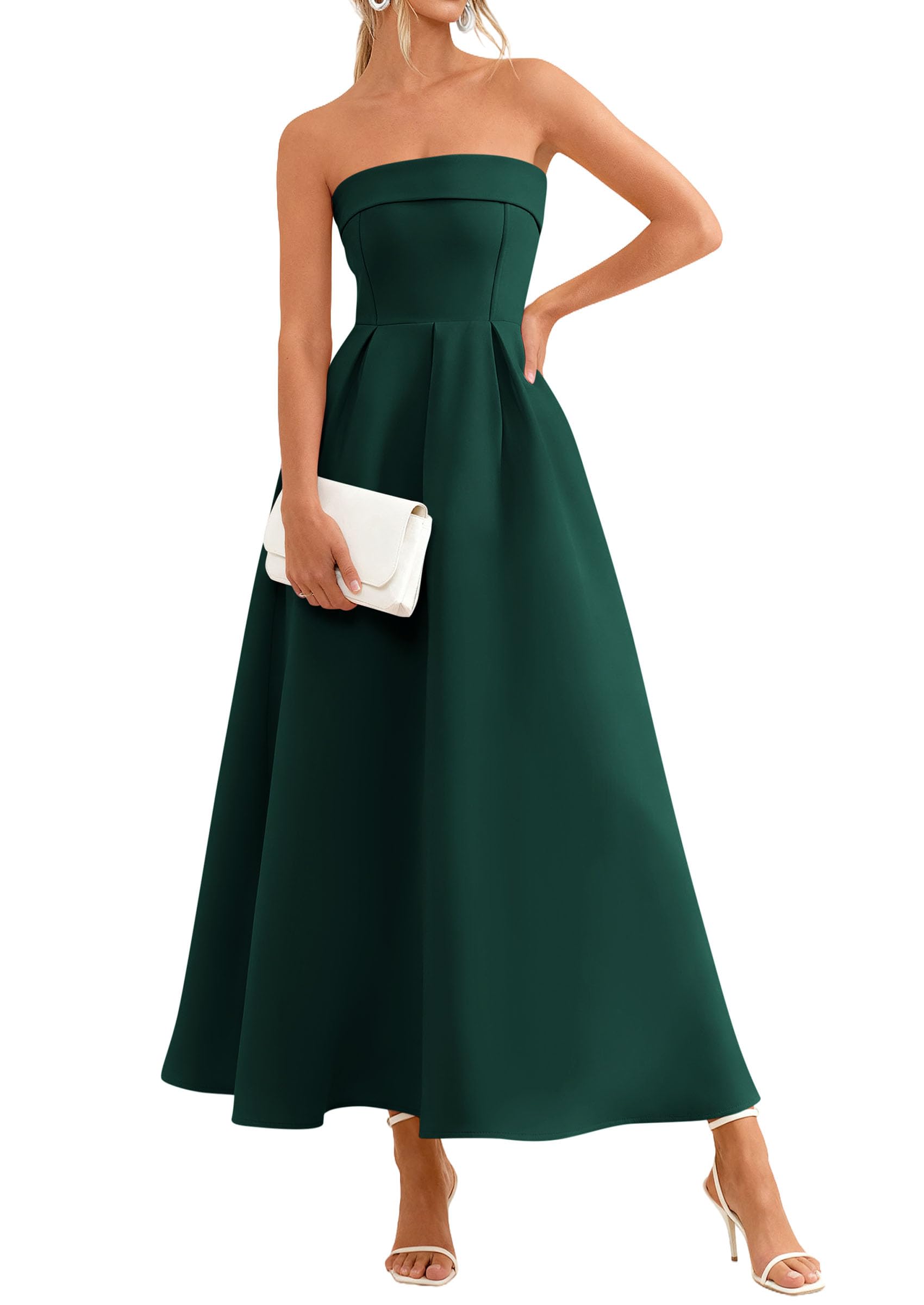PRETTYGARDEN Cocktail Dresses for Women Summer Formal Elegant Tube Top Strapless Spring Wedding Guest Party Midi Dress