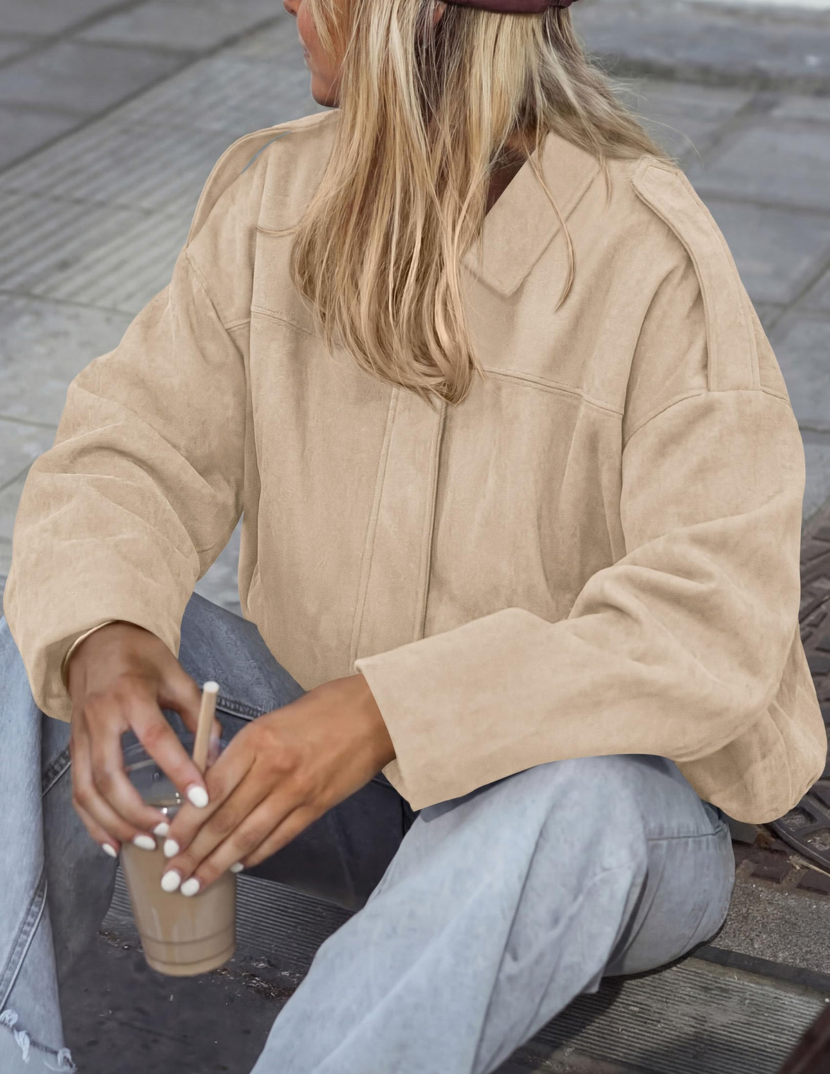 PRETTYGARDEN Women's Faux Suede Cropped Bomber Jacket | Long Sleeve Zip Up Casual Going Out Jackets Coat, Oversized Loose Fit Western Outfits, Trendy Outerwear, Fall Clothes
