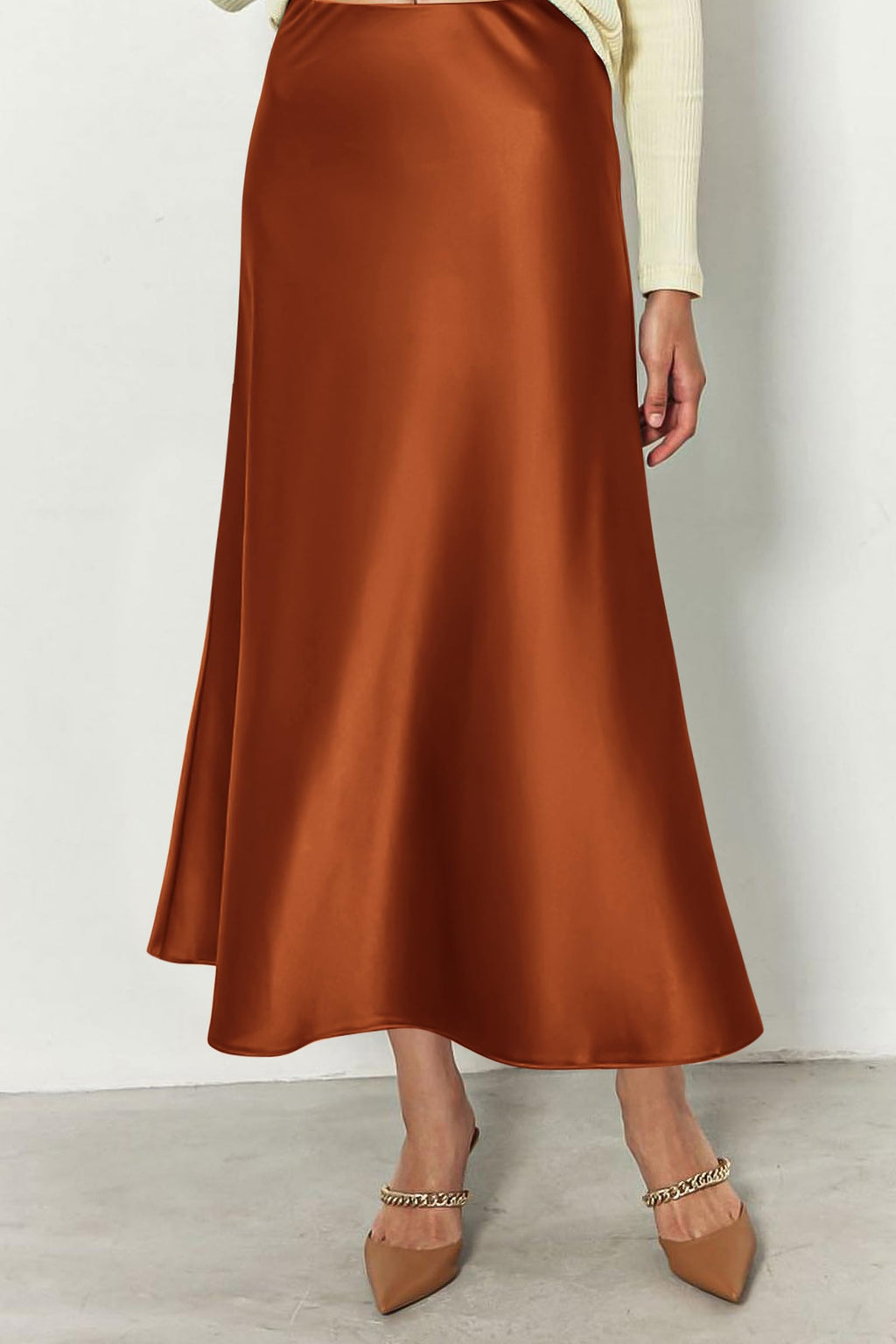 PRETTYGARDEN Women's Satin Skirts Dressy Casual Fall High Waisted Cocktail Wedding Flowy Elegant A Line Midi Skirt