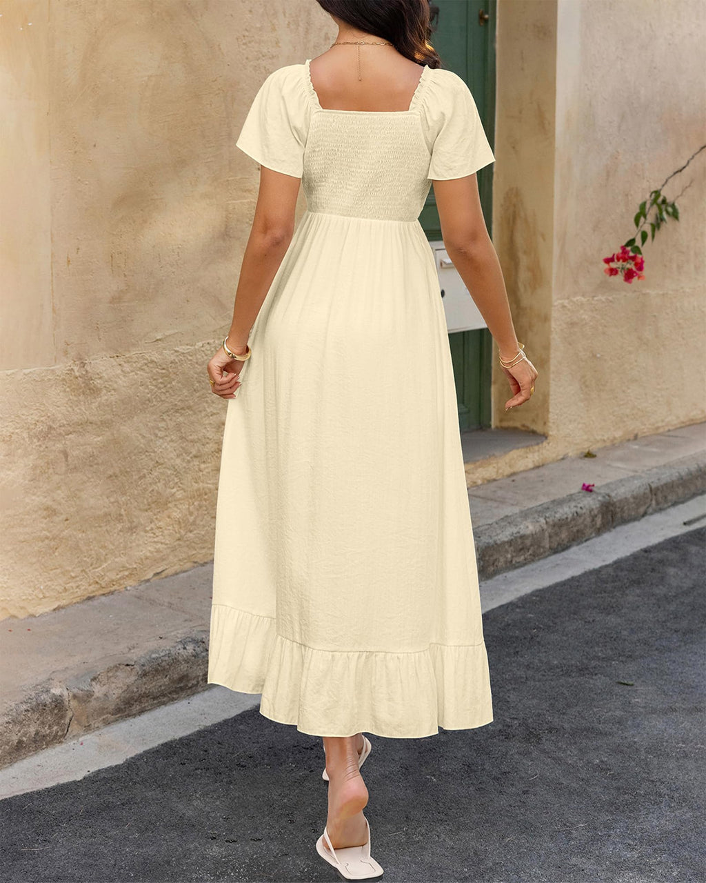 BTFBM Womens Spring Dresses Casual Short Sleeve V Neck Drawstring Wedding Guest Maxi Dresses Boho Beach Long Dress