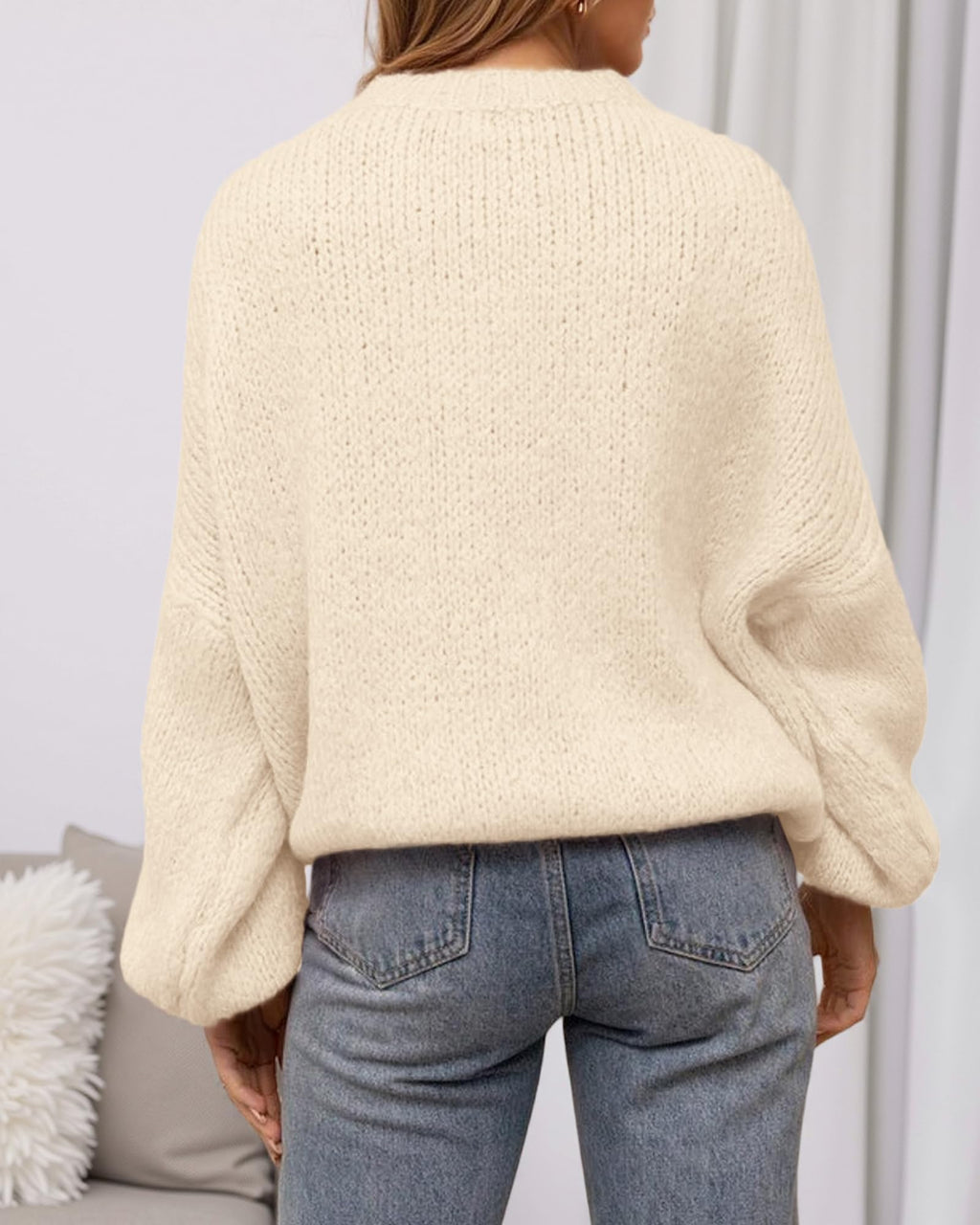 BTFBM Sweaters for Women Fall Crew Neck Lantern Long Sleeve Oversized Sweater Casual Knit Winter Pullover Tops