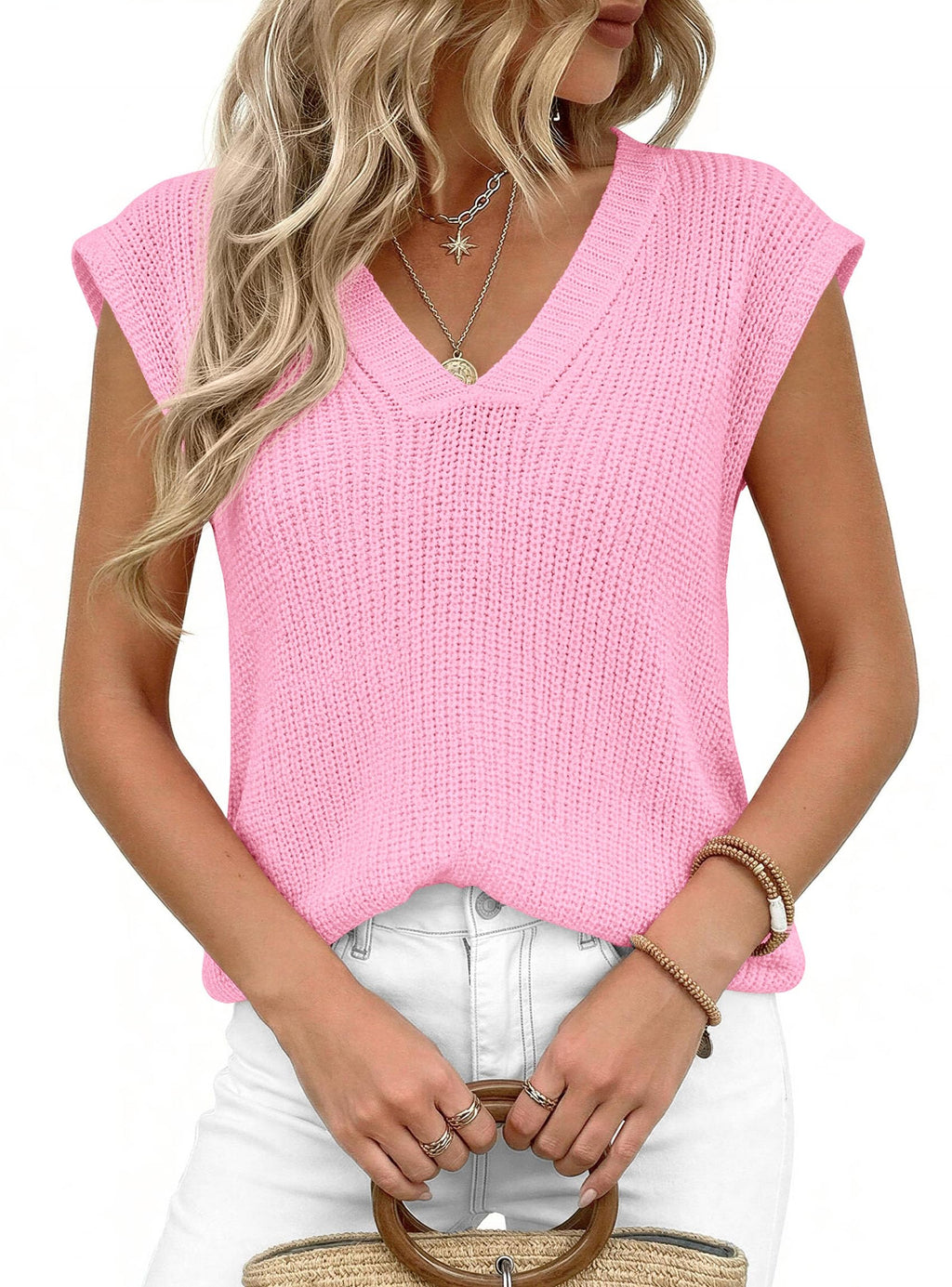 PRETTYGARDEN Women's Lightweight Sweaters Vest Spring Trendy Cap Sleeve V Neck Knit Tank Tops Summer Going Out Outfits