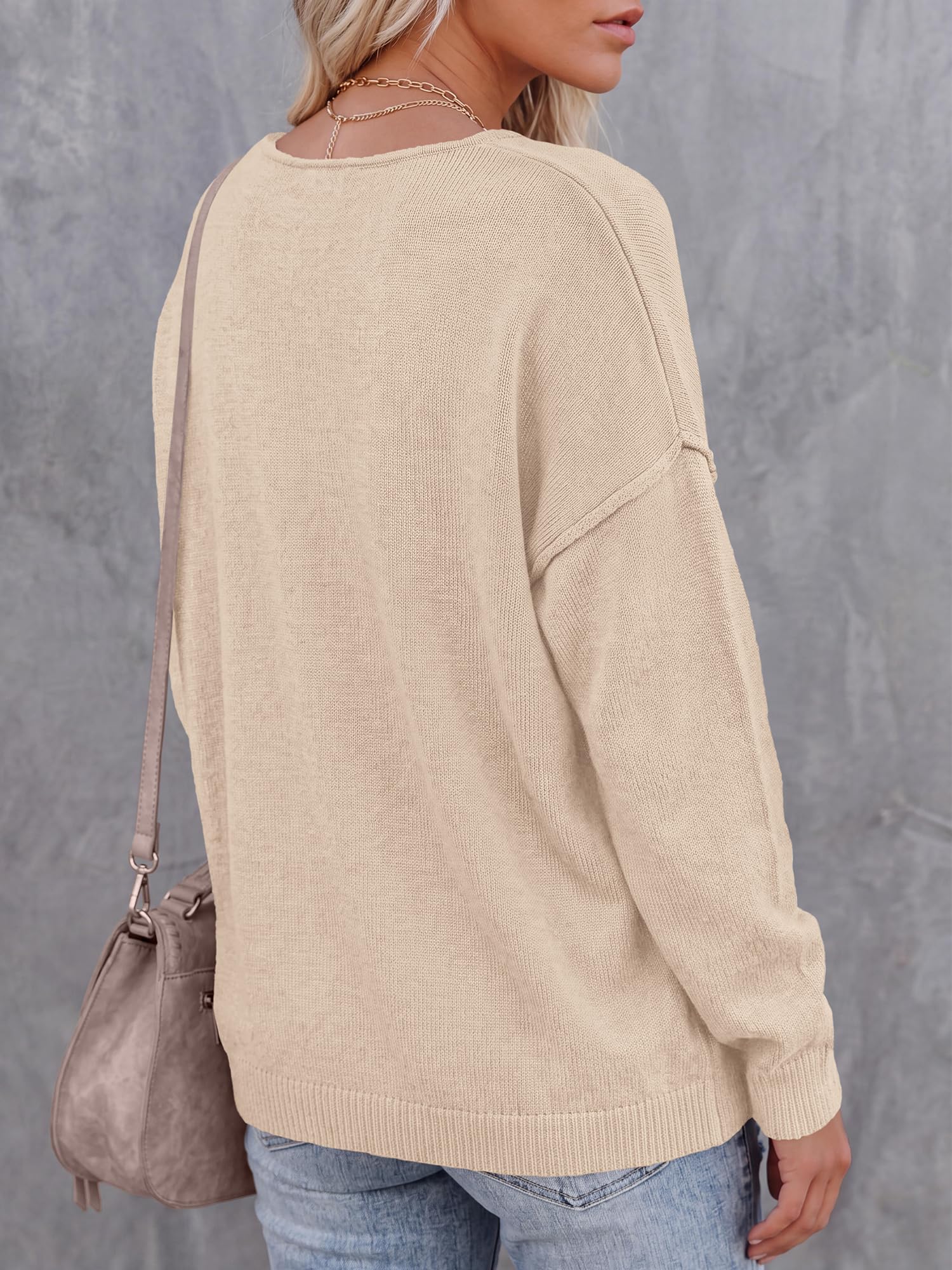 BTFBM Women's Loose Knitted Casual Sweaters | V Neck,Long Sleeve Sweater,Slouchy Pullover Tops,Fall Winter Clothes