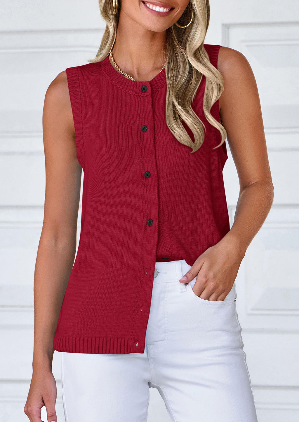 PRETTYGARDEN Sweater Vest Tops for Women Lightweight Summer Cardigan Sleeveless Button Up Knit Casual Spring Clothes