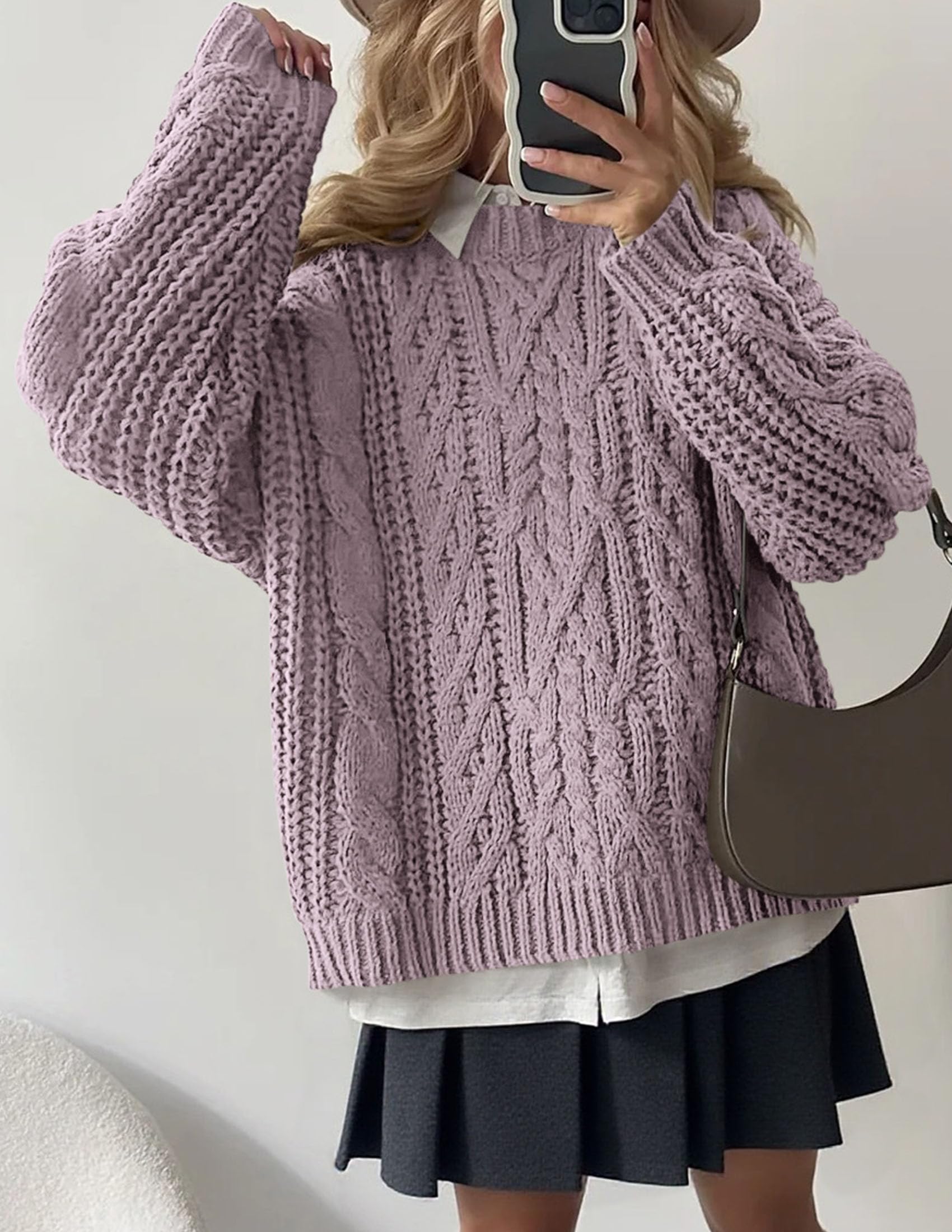 PRETTYGARDEN Women's Oversized Fall Sweaters Casual Long Sleeve Crewneck Chunky Cable Knit Pullover Tops Winter Clothes