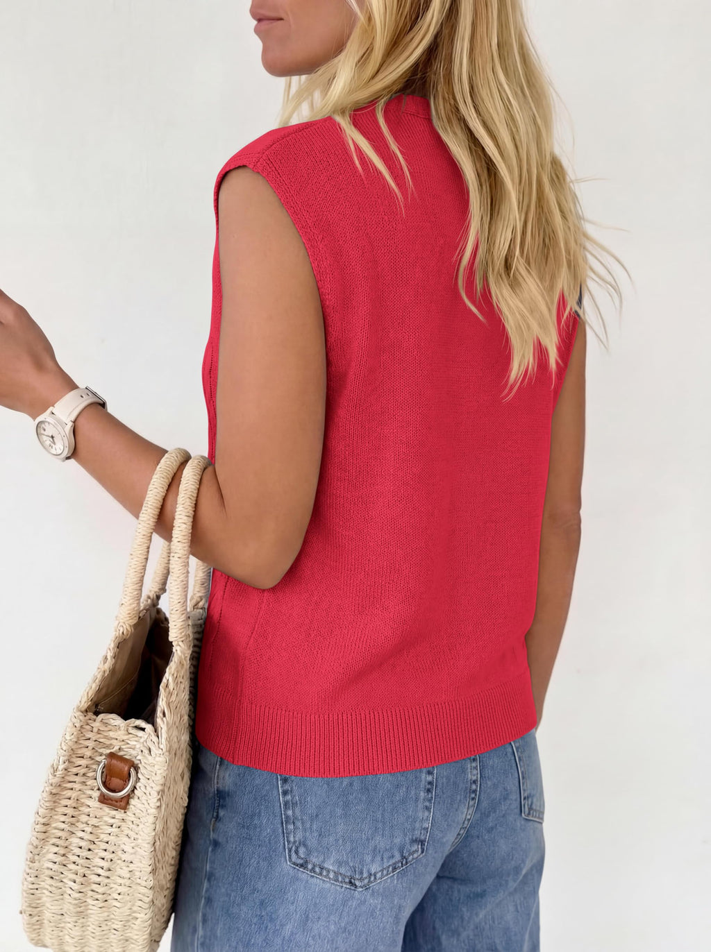 BTFBM Vest Tops for Women Summer V Neck Button Loose Lightweight Cardigan Knit Cap Sleeve Sweater Vests Fashion Clothing