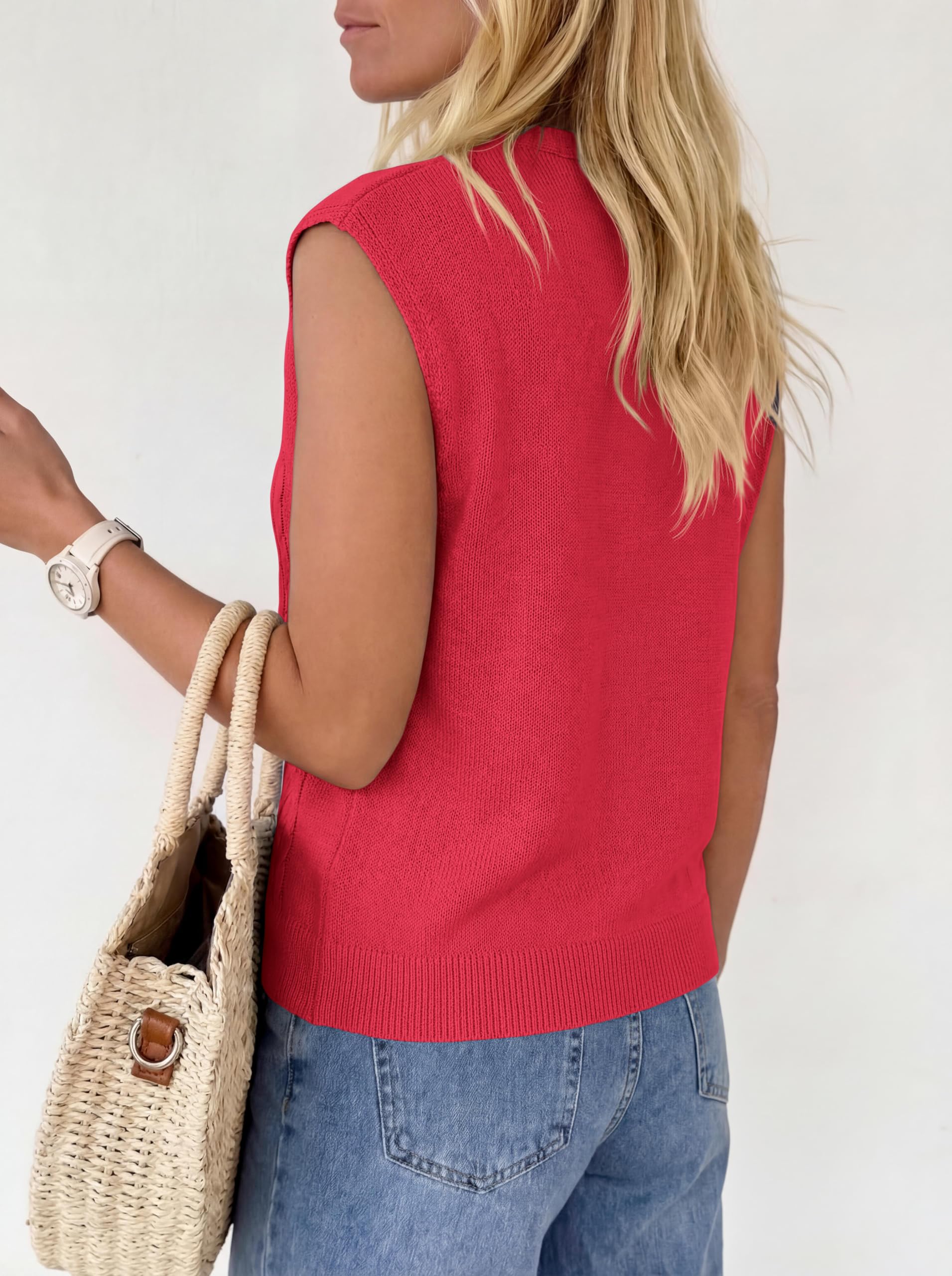 BTFBM Vest Tops for Women Summer V Neck Button Loose Lightweight Cardigan Knit Cap Sleeve Sweater Vests Fashion Clothing