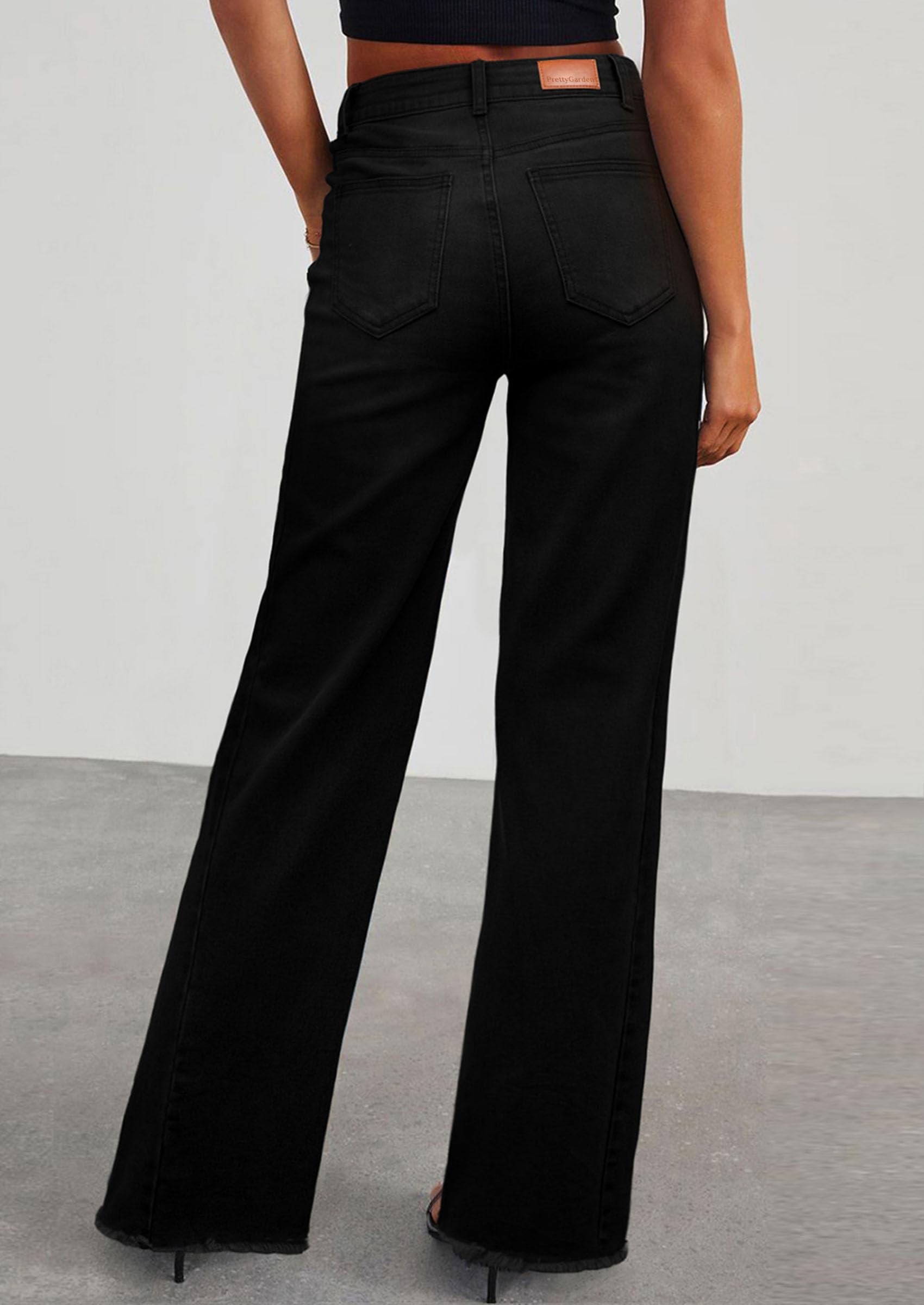 PRETTYGARDEN Wide Leg Jeans for Women Trendy High Waisted Stretchy Baggy Raw Hem Denim Palazzo Pants Fall Clothes