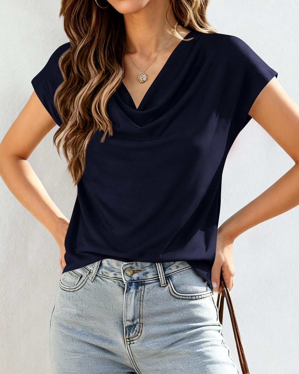 FreshPretty Blouses for Women Dressy Casual Spring Summer Tops Cowl Neck Short Sleeve Shirts Work Office Business Outfits