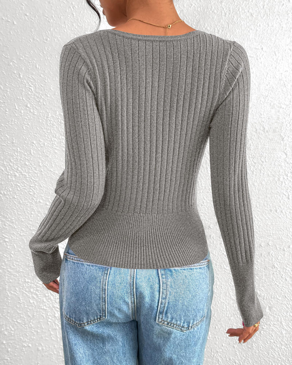 FreshPretty Fall Sweaters for Women Lightweight Long Sleeve Henley Shirts Button Up Knit Basic Slim Fit Going Out Tops
