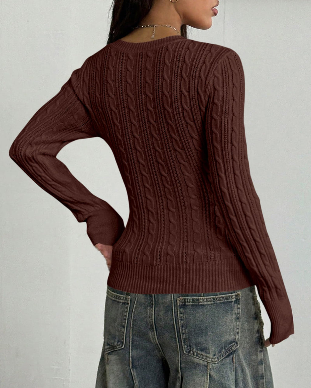 BTFBM Womens Sweaters Cable Knit V Neck Long Sleeve Tops | Lightweight Ribbed Fitted Pullover,Y2K Going Out Top,Basic Tunic Daily Wear Fall,Dressy Work Business Casual Outfits