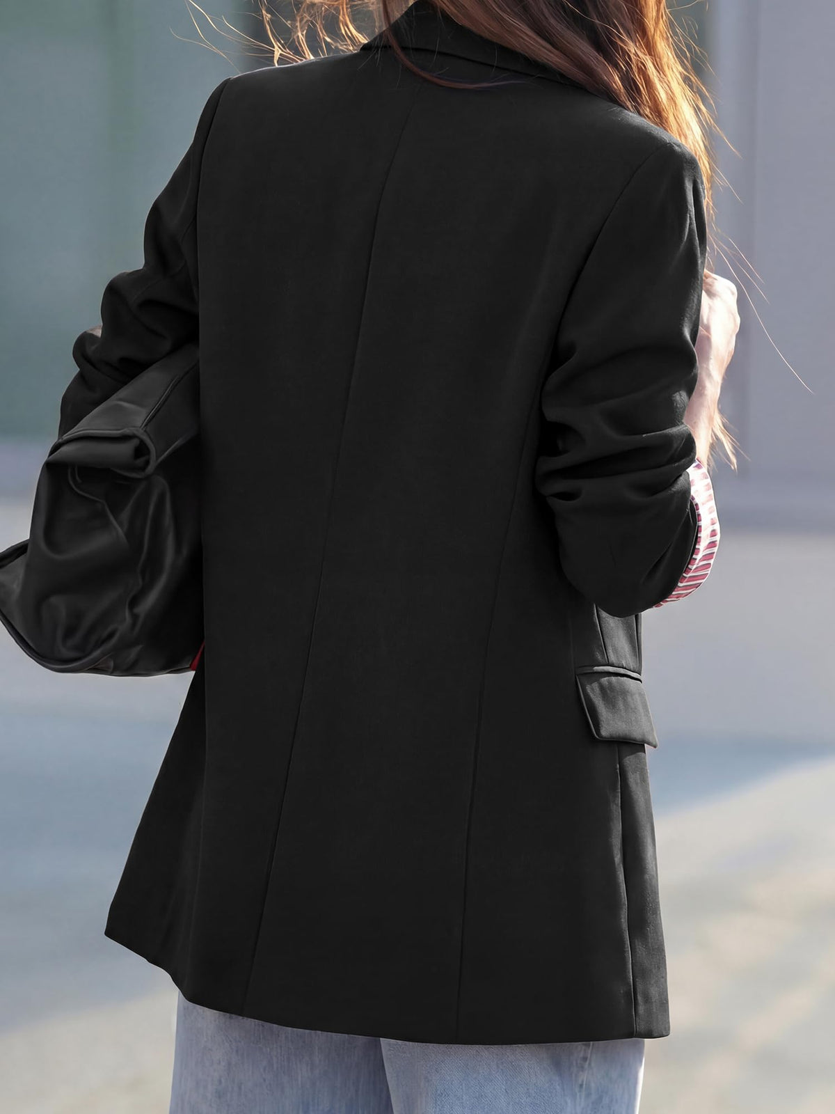 FreshPretty Blazers for Women Business Casual Fall Jackets,Lightweight Dressy Long Sleeve Suit Jacket,Loose Lapel Button Front,Striped Lined,Formal Professional Office Work Clothes