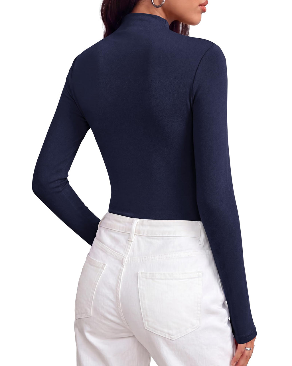 BTFBM Mock Tops for Women Fitted Long Sleeve Shirts Fall Fashion Clothing Thermal Layering Undershirts Going Out Outfits