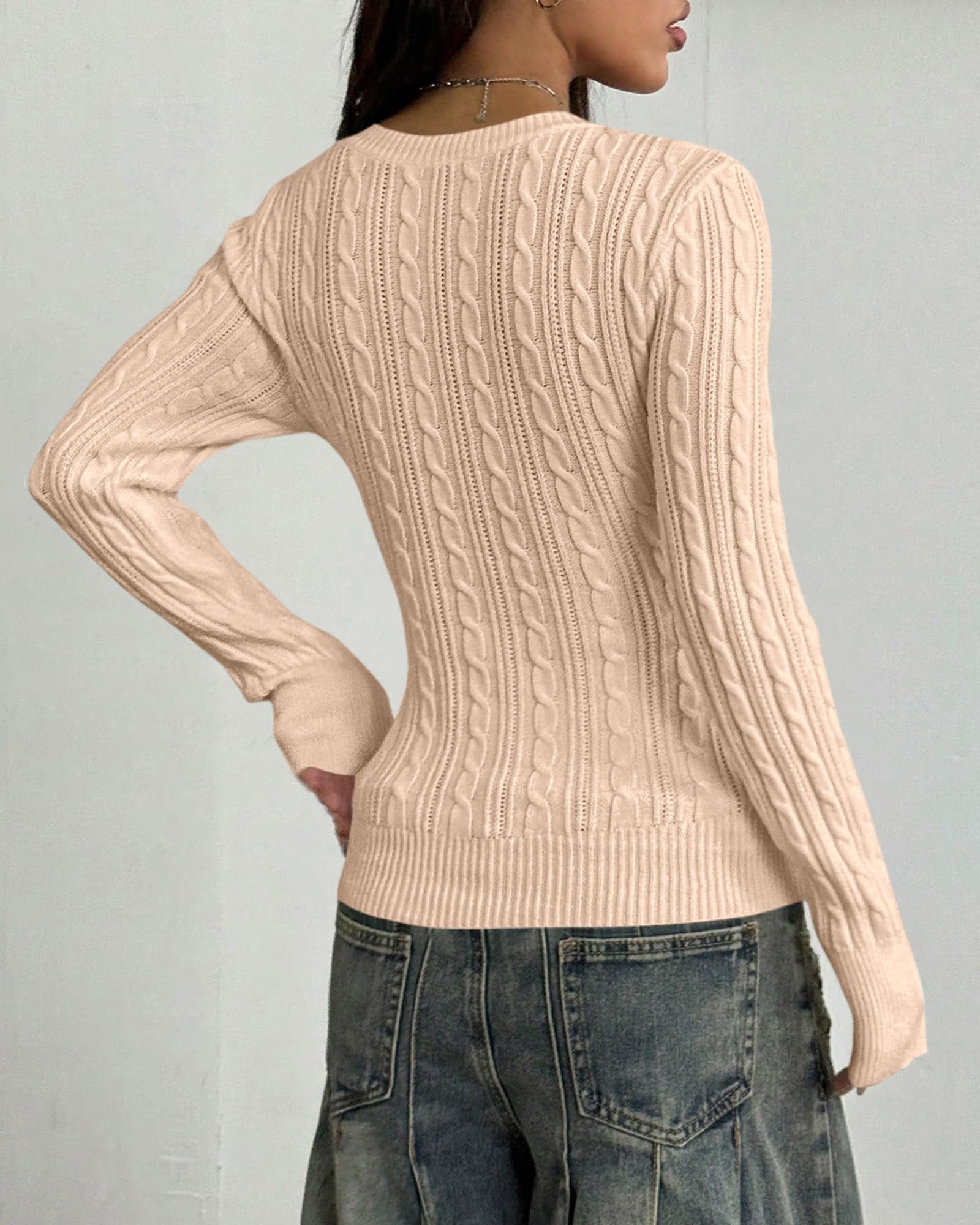 BTFBM Womens Sweaters Cable Knit V Neck Long Sleeve Tops | Lightweight Ribbed Fitted Pullover,Y2K Going Out Top,Basic Tunic Daily Wear Fall,Dressy Work Business Casual Outfits