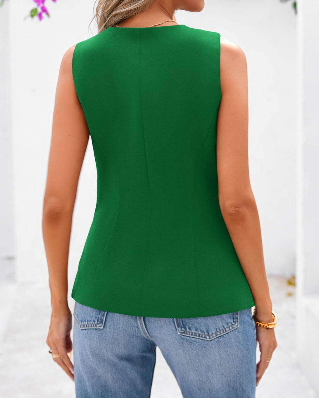 BTFBM Summer Sleeveless Blazer Vest For Women Dressy Button Down Round Neck Business Casual Outfits Work Suit Vests Tops