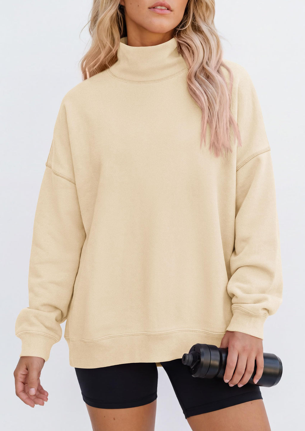 PRETTYGARDEN Womens Mock Neck Sweatshirt Oversized Pullover Loose Fit,Side Pockets,Long Sleeve Drop Shoulder Tops,Casual Lounge Work Travel Airport Outfits,Fall Fashion Winter Clothes